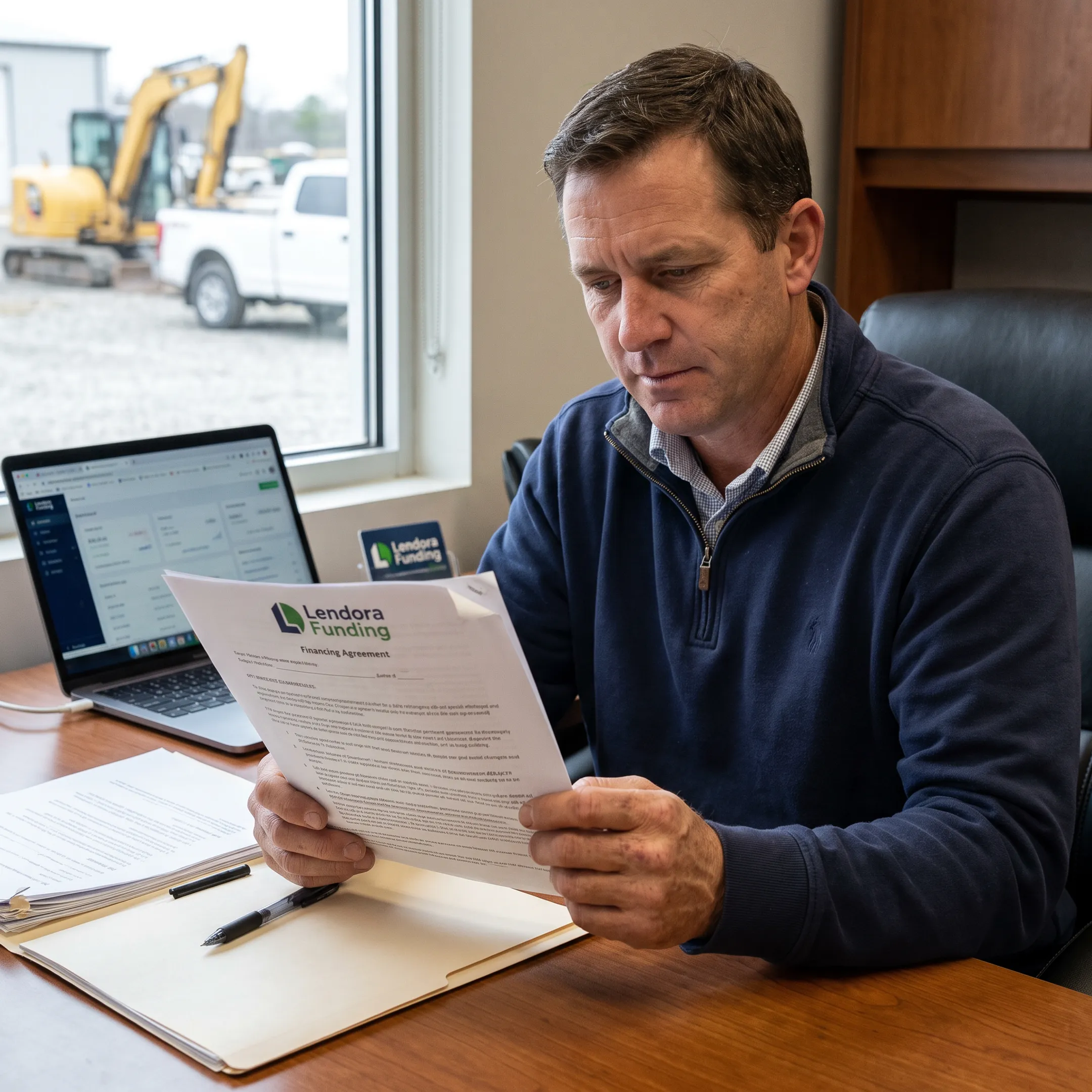 Business owner reviewing heavy equipment financing options