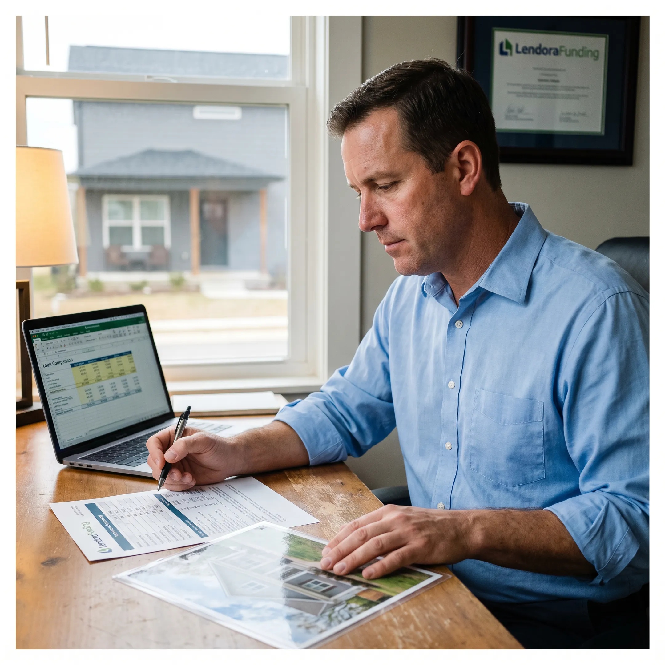 Real estate investor reviewing refinance options