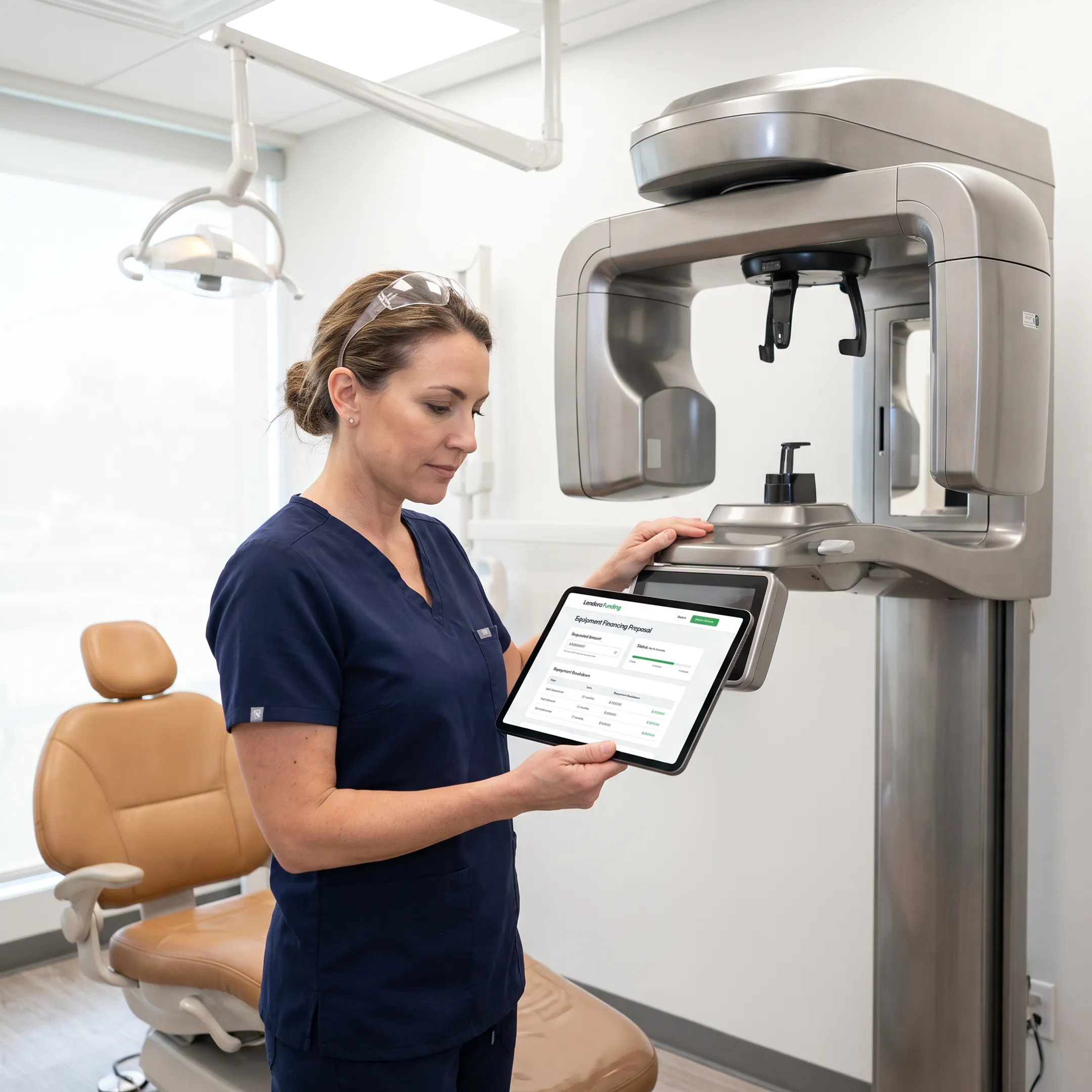 Dental professional reviewing equipment financing options