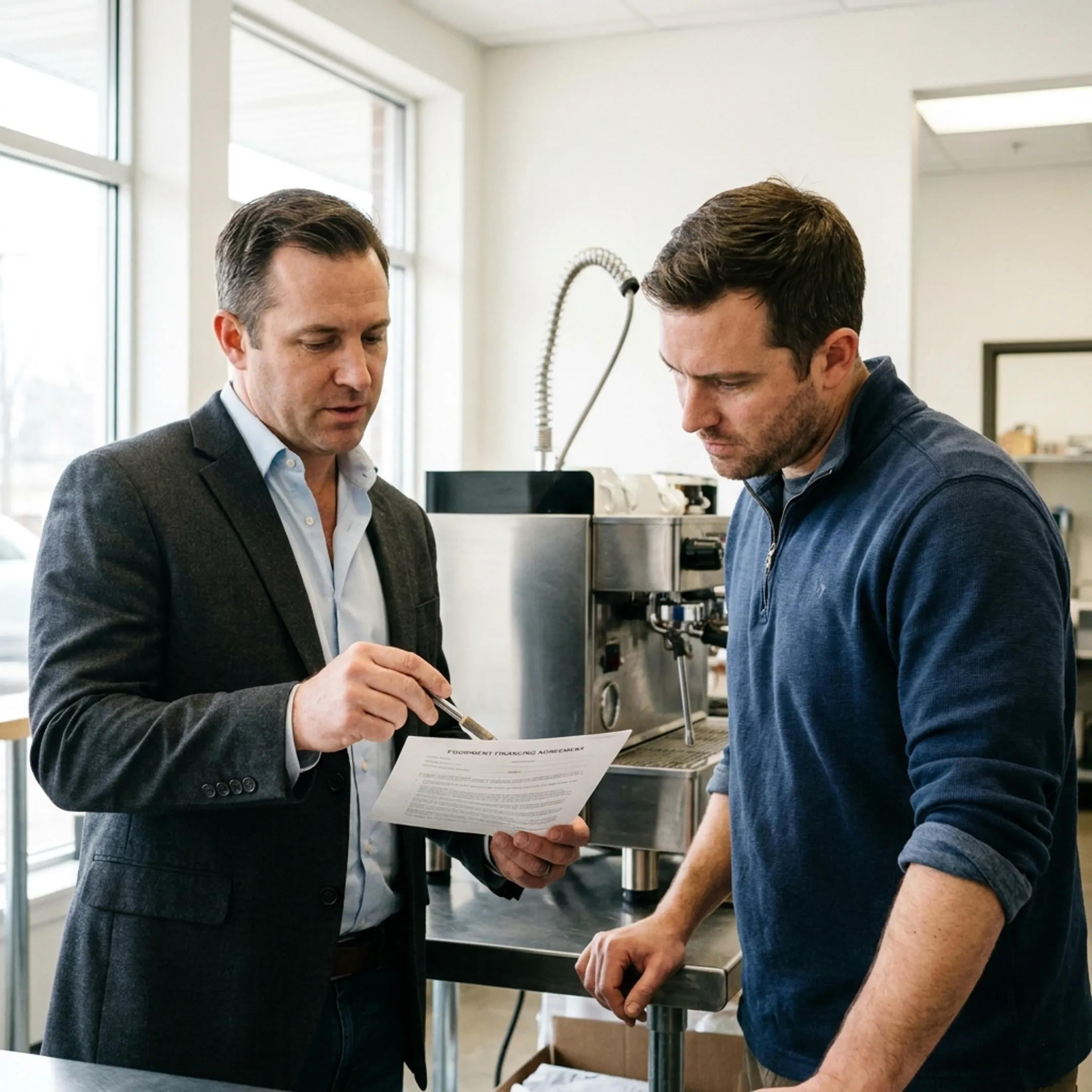 Business owner reviewing equipment financing options with a funding specialist