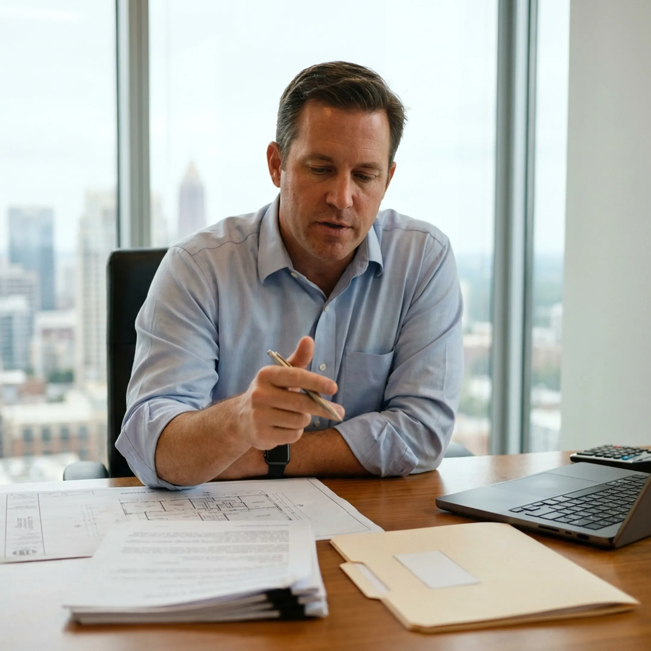 Atlanta real estate investor reviewing property financing documents