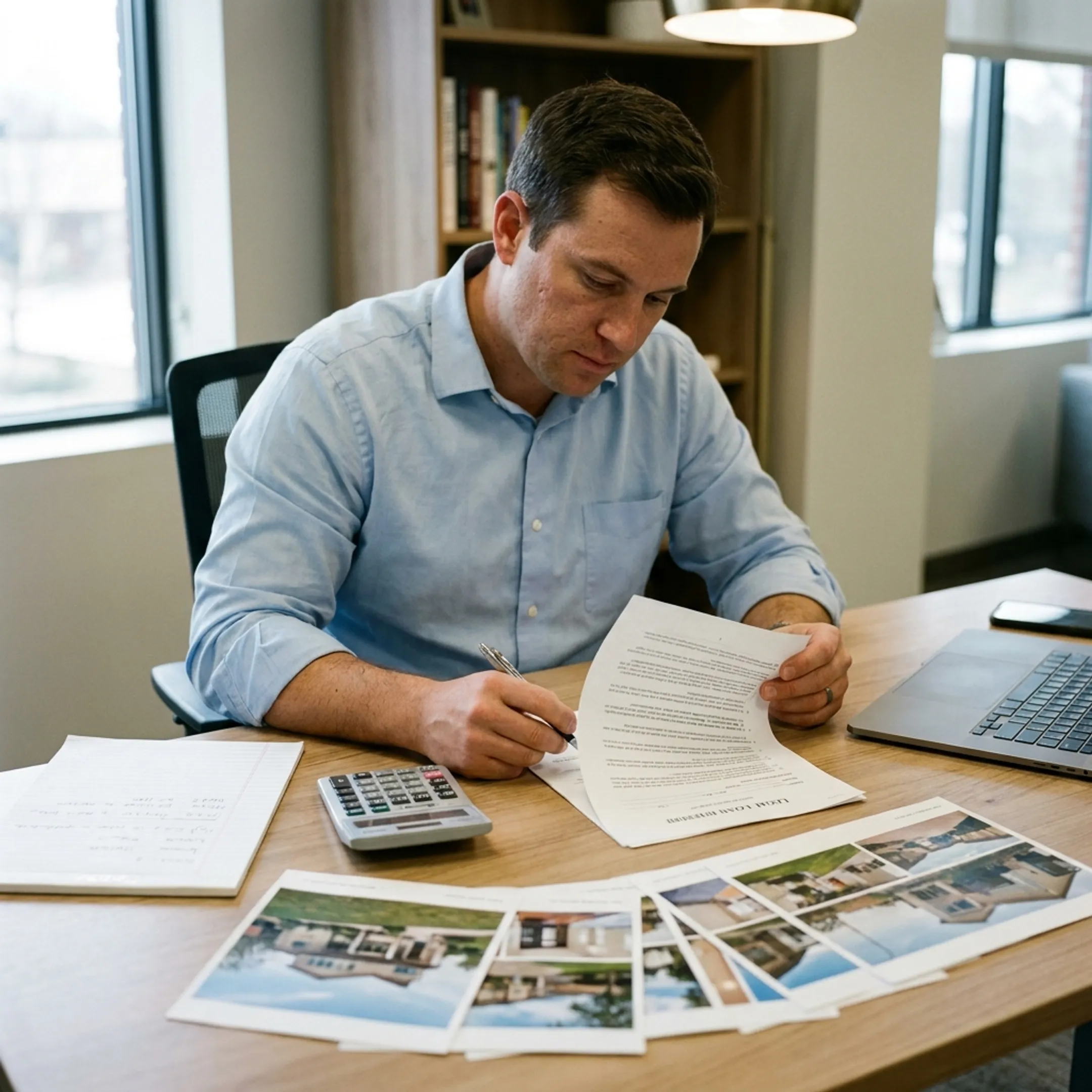Investor reviewing single family rental property financing documents