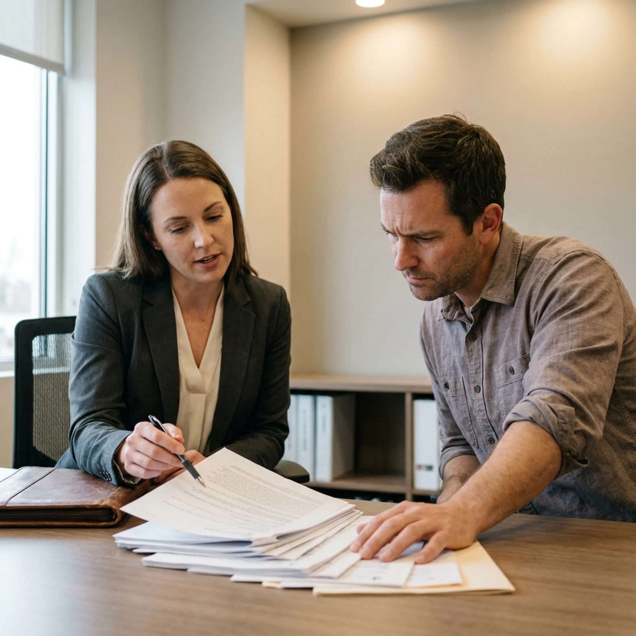 Business owner reviewing SBA loan documents with a funding specialist