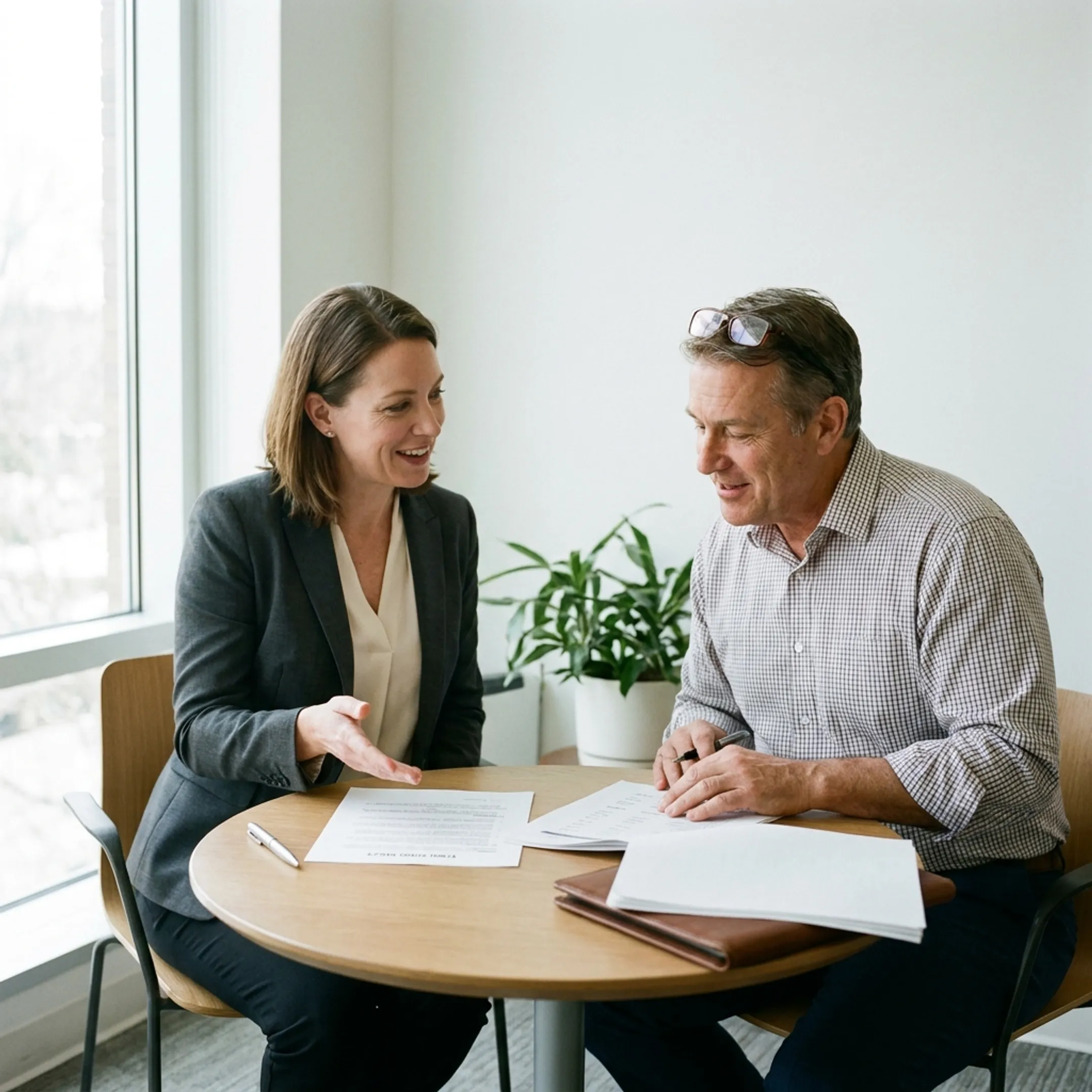 Funding specialist discussing commercial truck financing with business owner