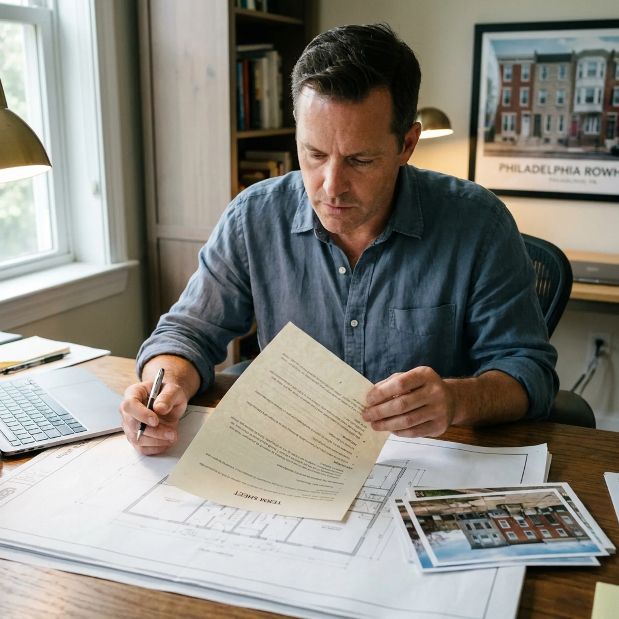 Real estate investor reviewing Philadelphia property financing documents