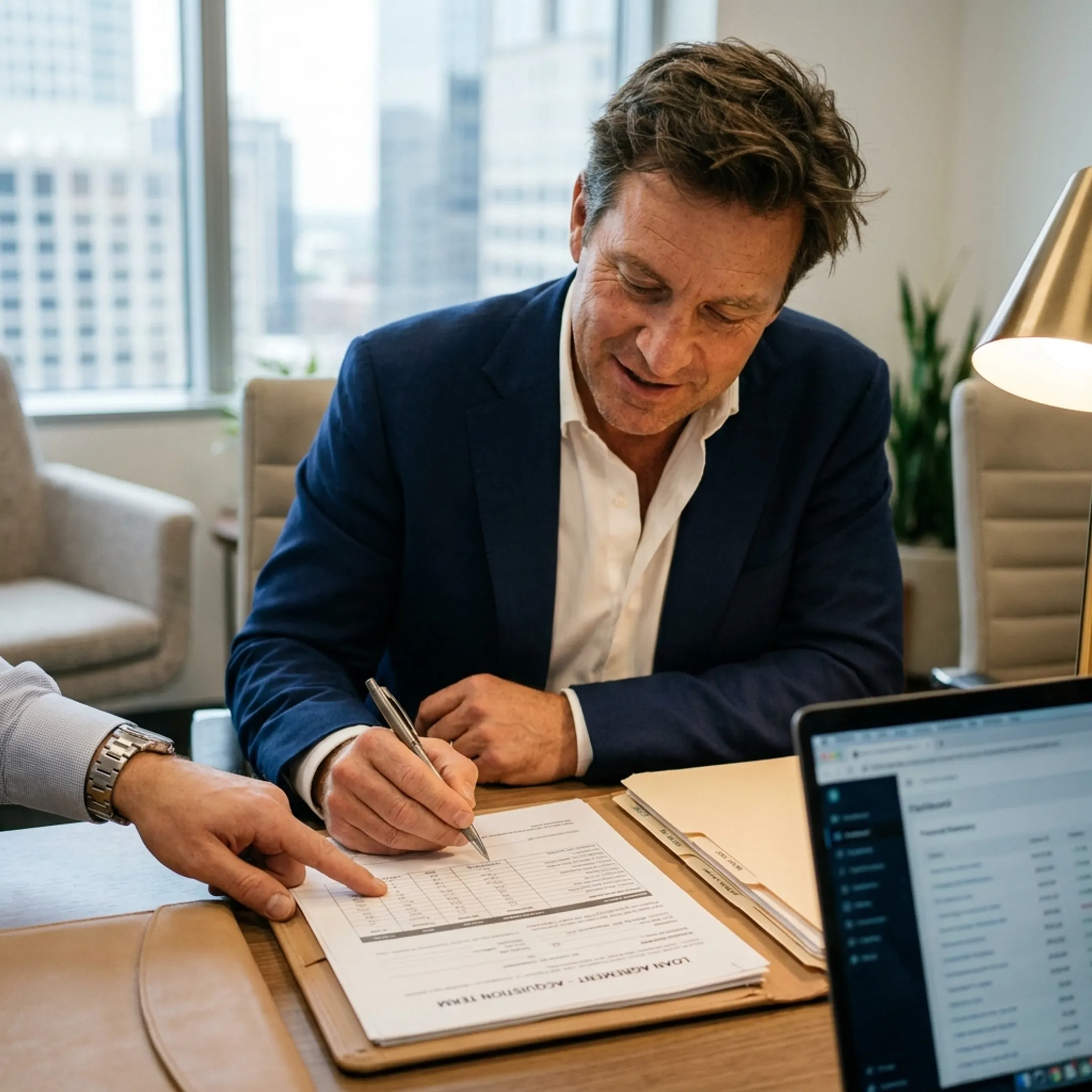 Real estate investor reviewing Texas property financing documents