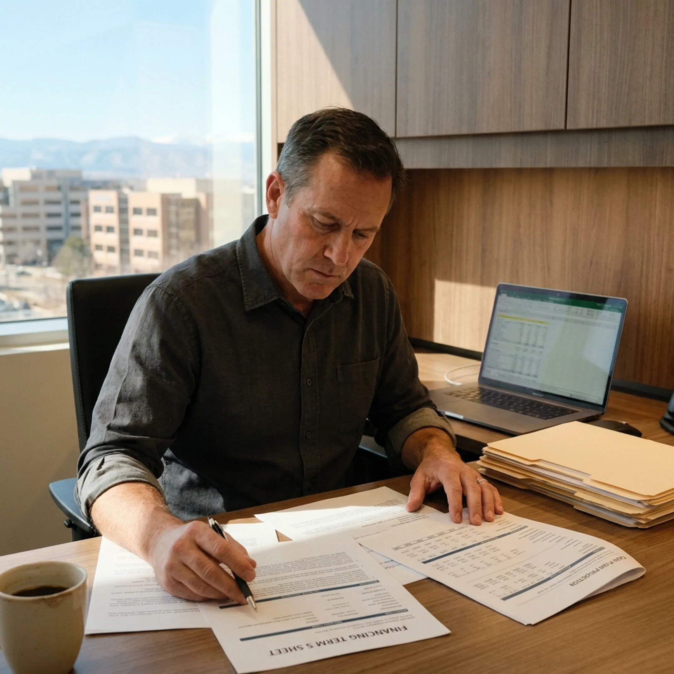 Commercial real estate investor reviewing Colorado property financing plans
