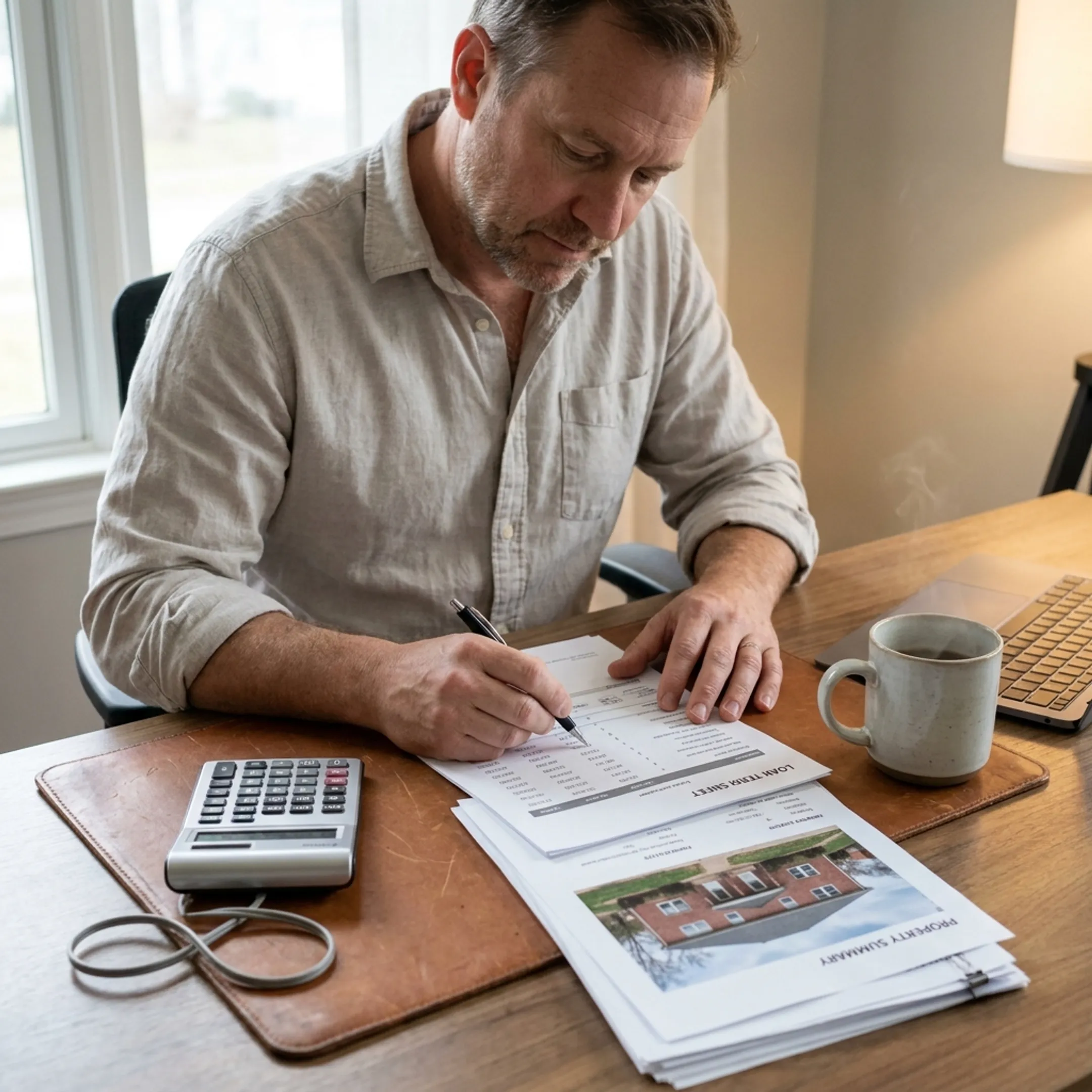 Investor reviewing Missouri rental property financing documents