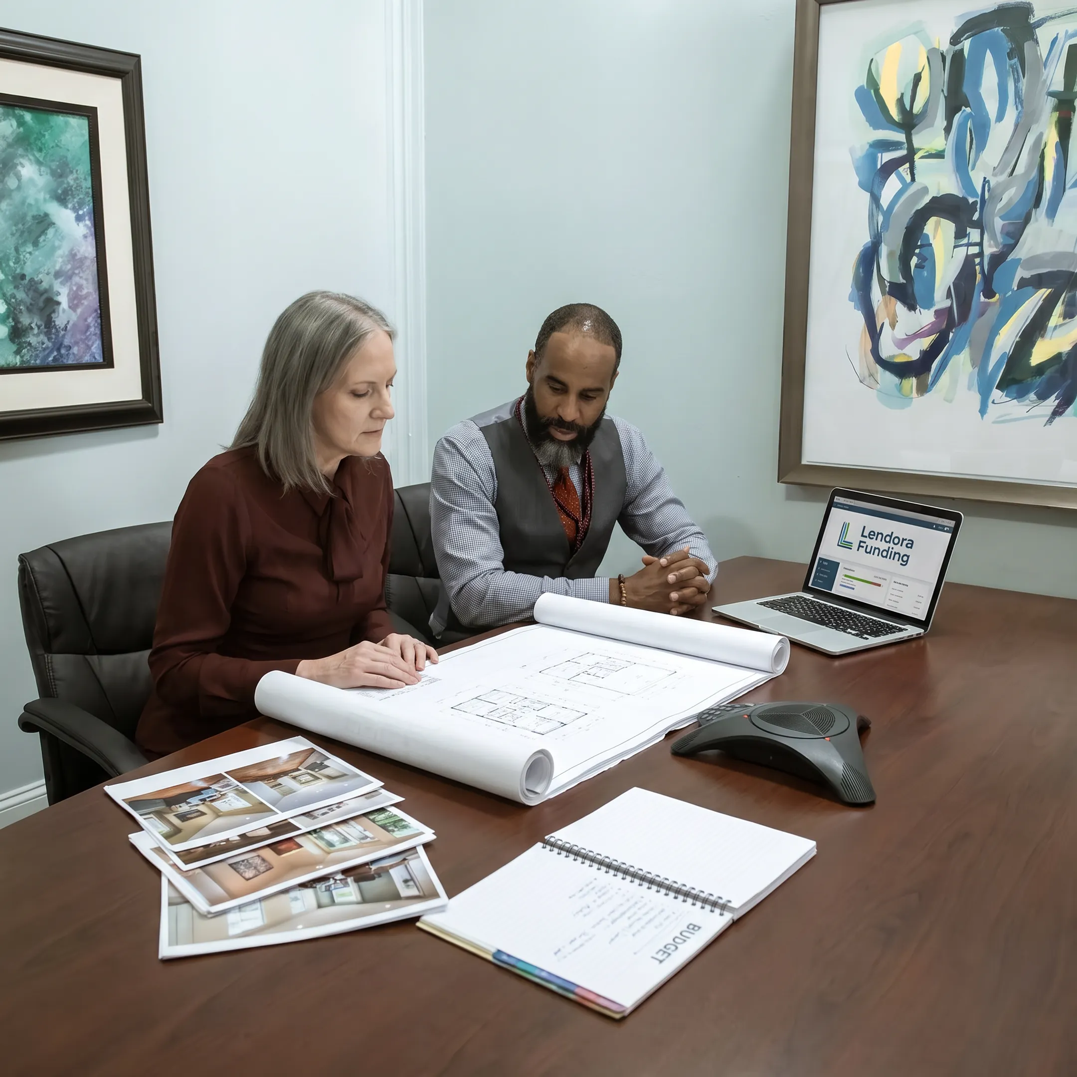 Funding specialist discussing a commercial renovation project