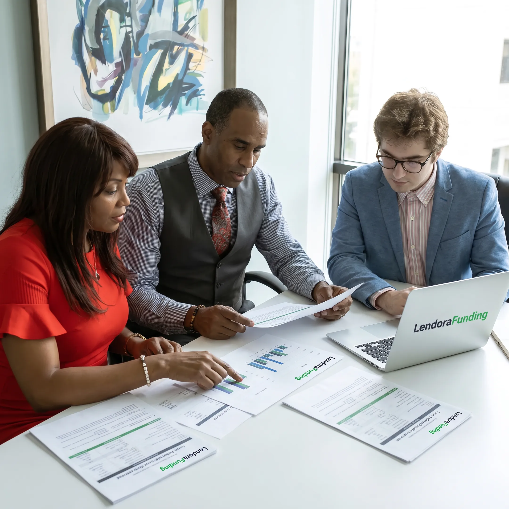 Business professional discussing a funding referral