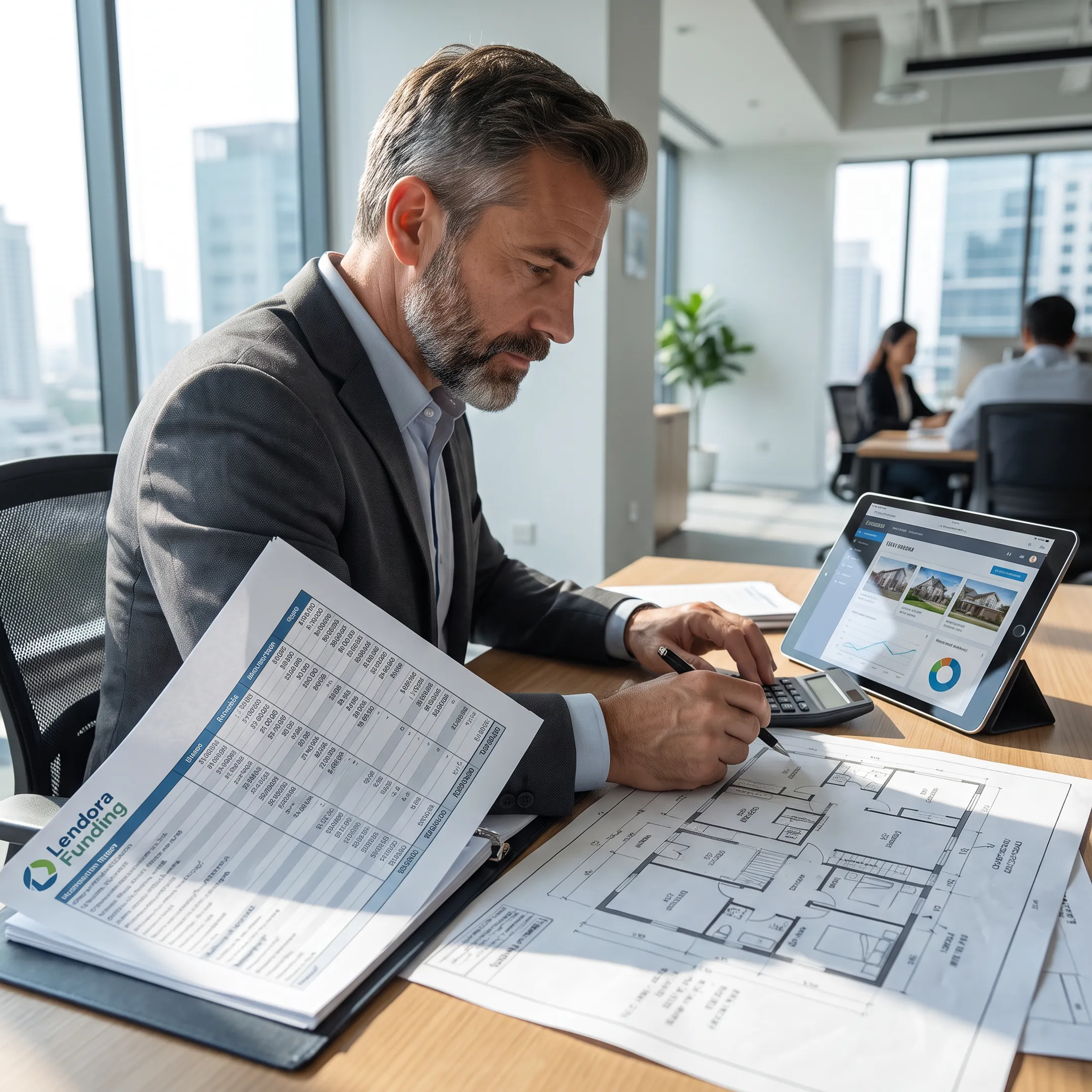 Investor reviewing a renovation budget and property plans