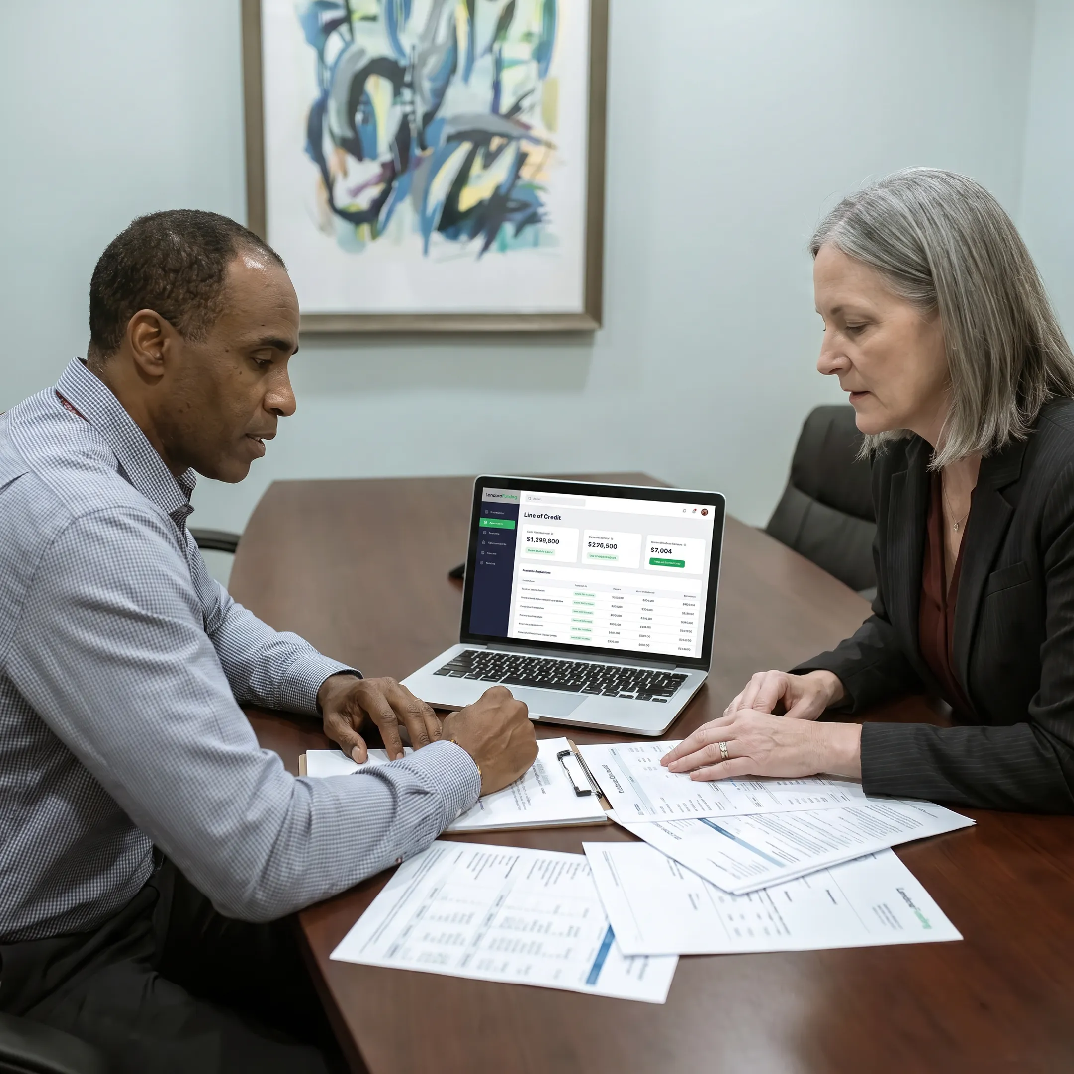 Funding specialist discussing business cash flow