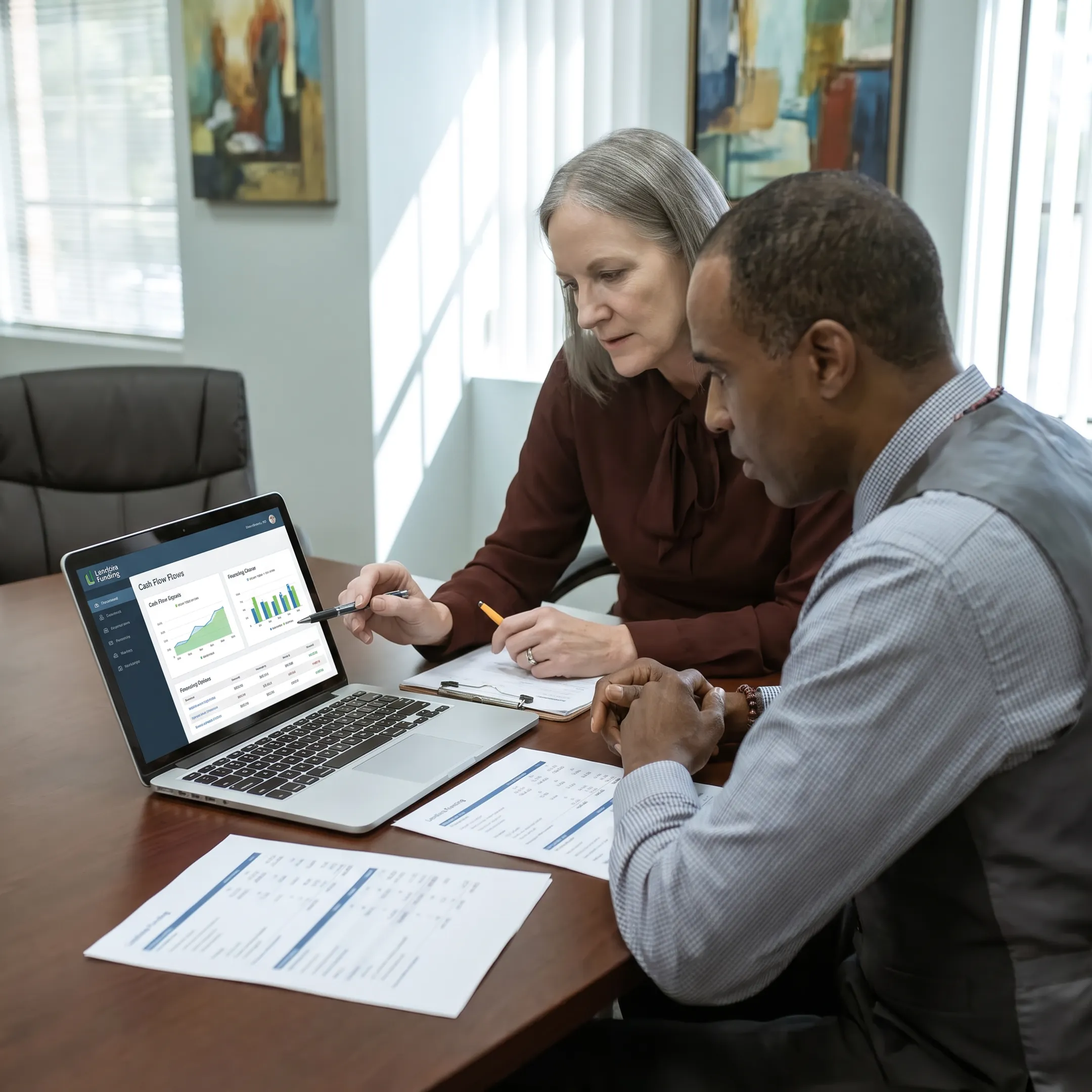 Funding specialist consulting with a business owner
