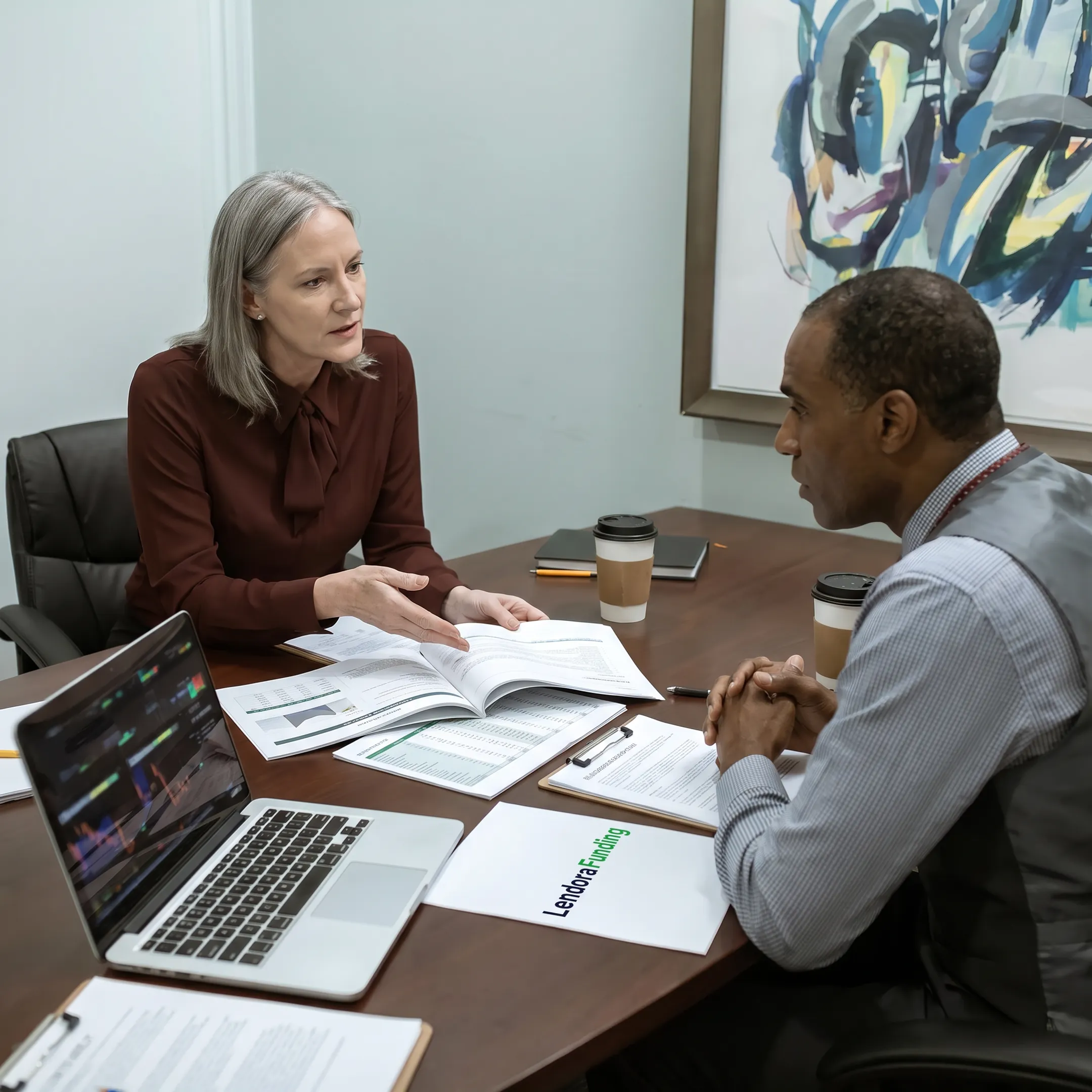 Advisor discussing startup financing with entrepreneur