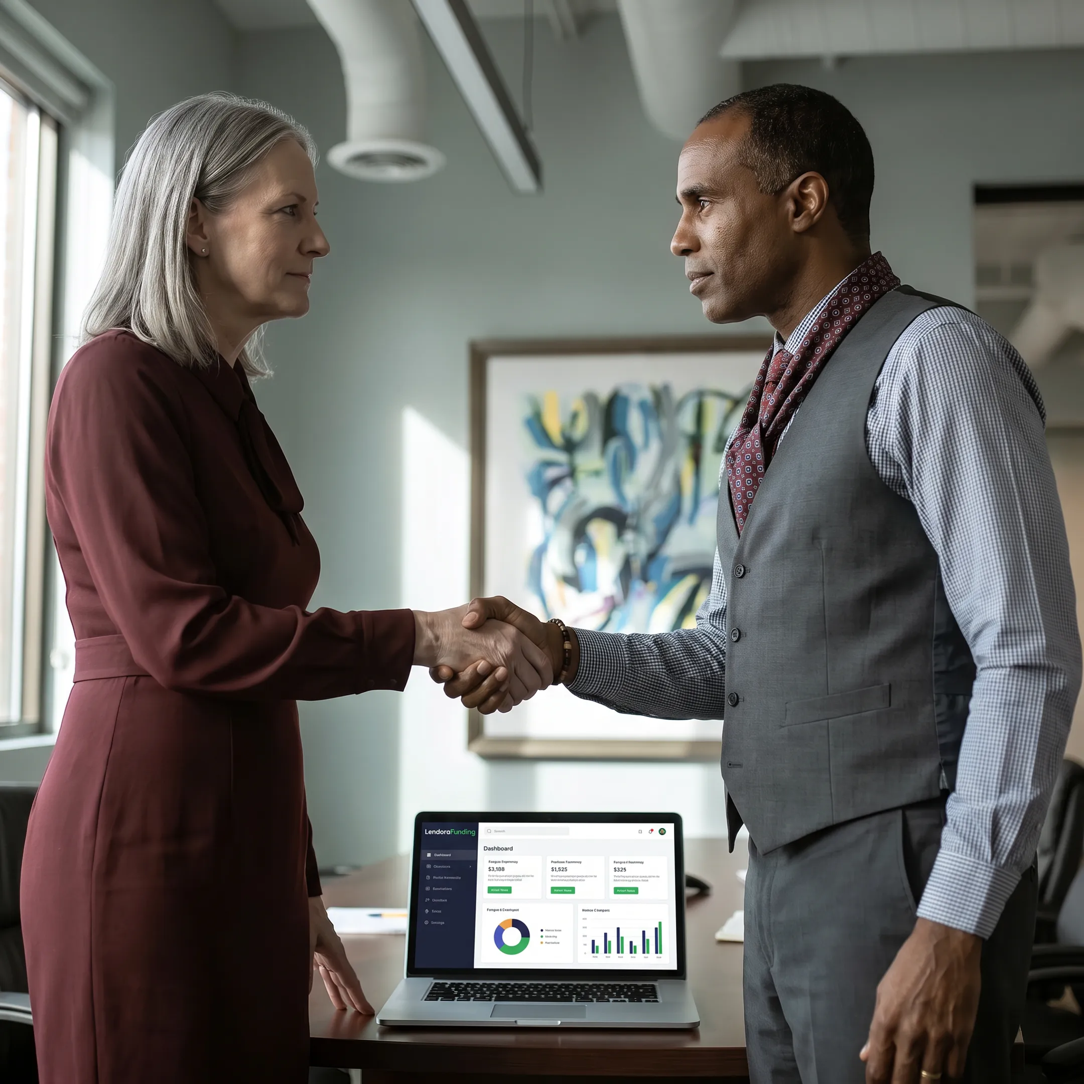 Business professionals discussing a referral partnership