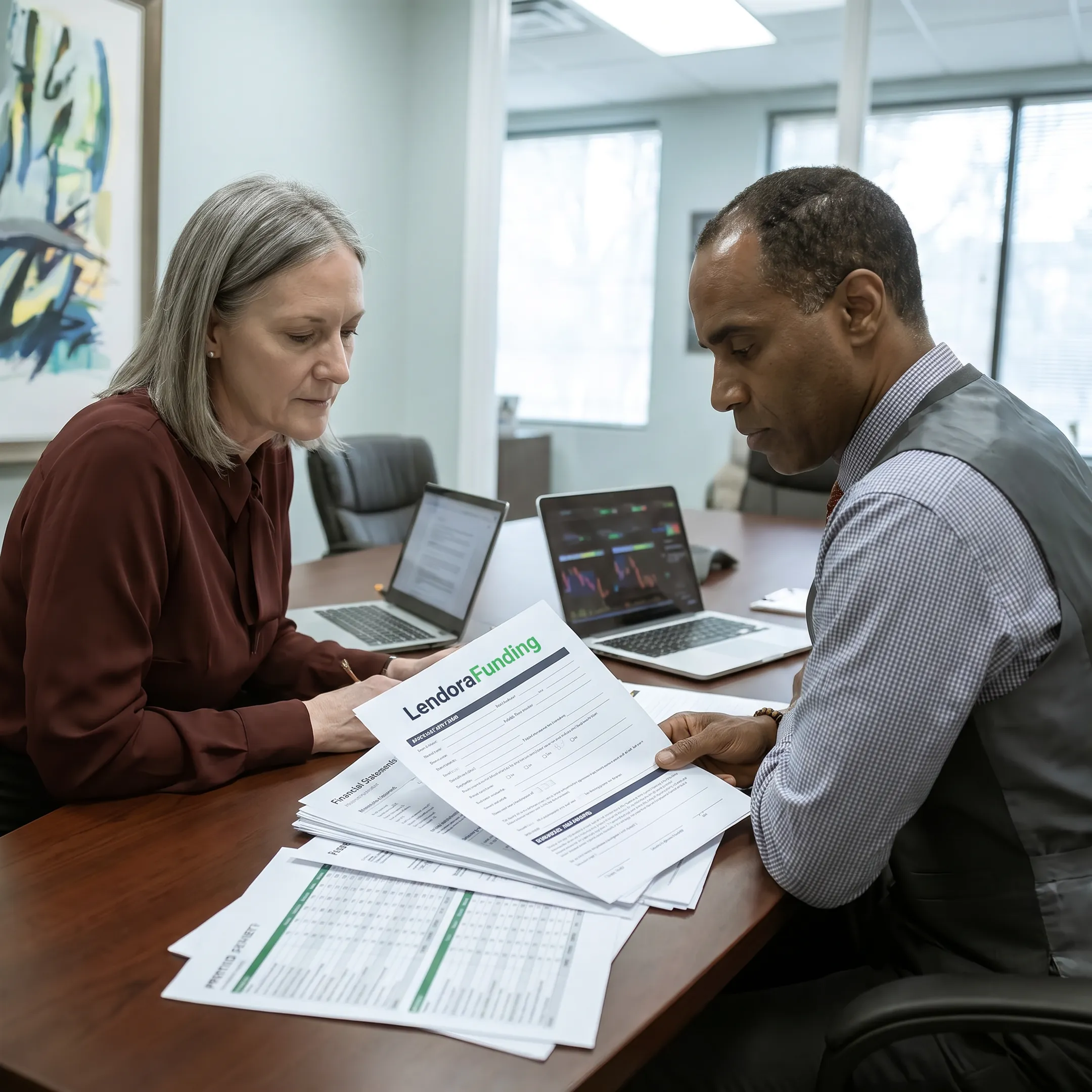 Funding specialist guiding a broker and business owner