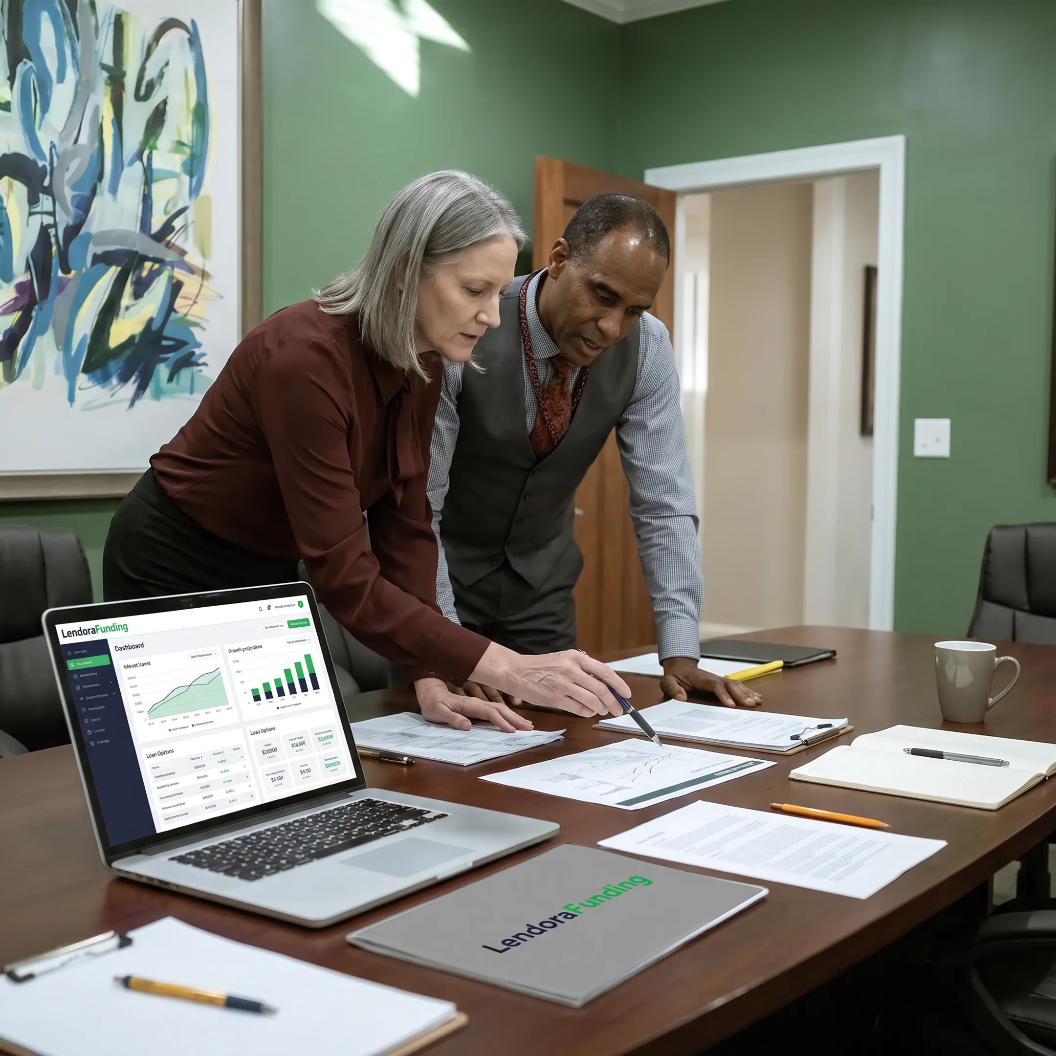 Funding specialist consulting with business owner