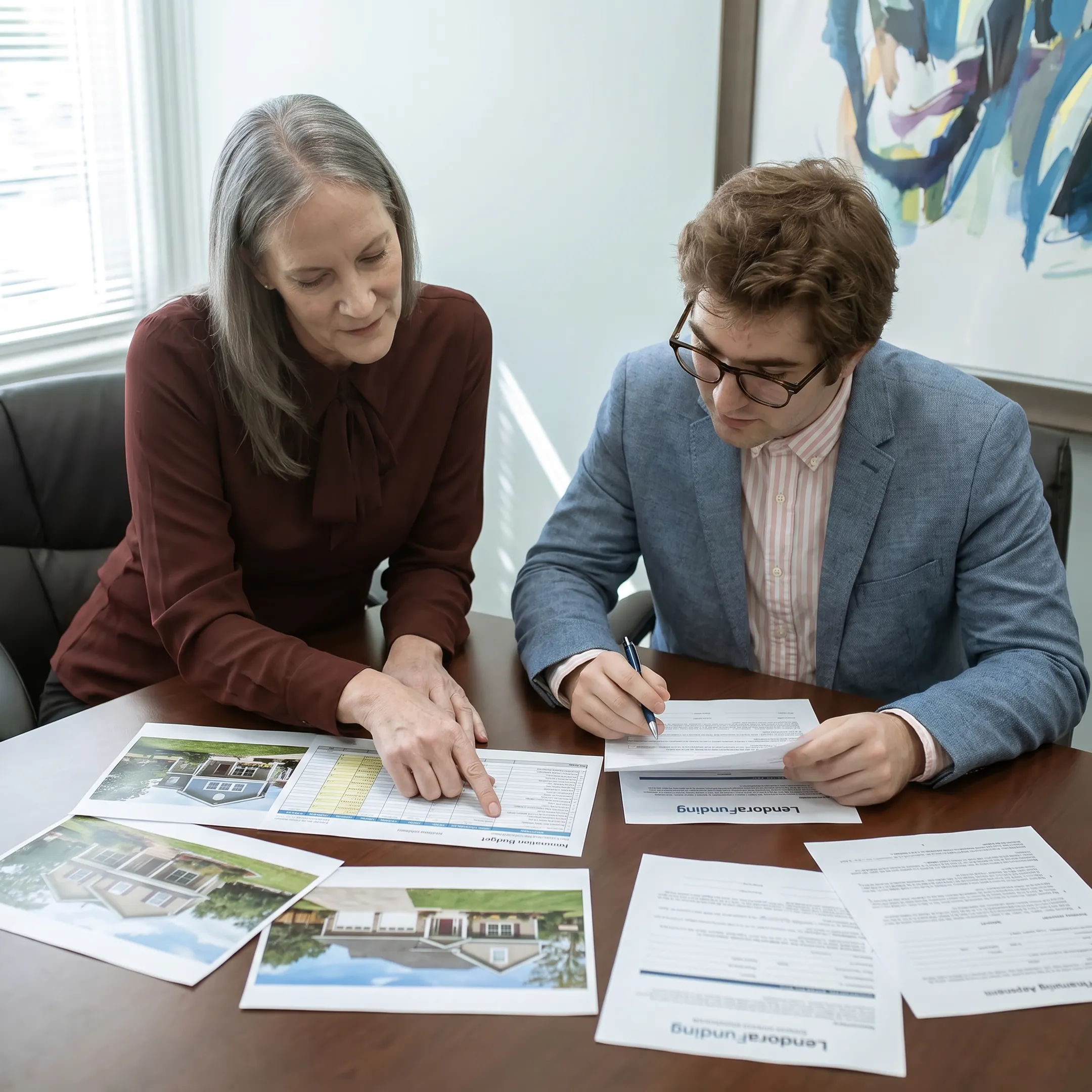 Investor and funding specialist reviewing property plans