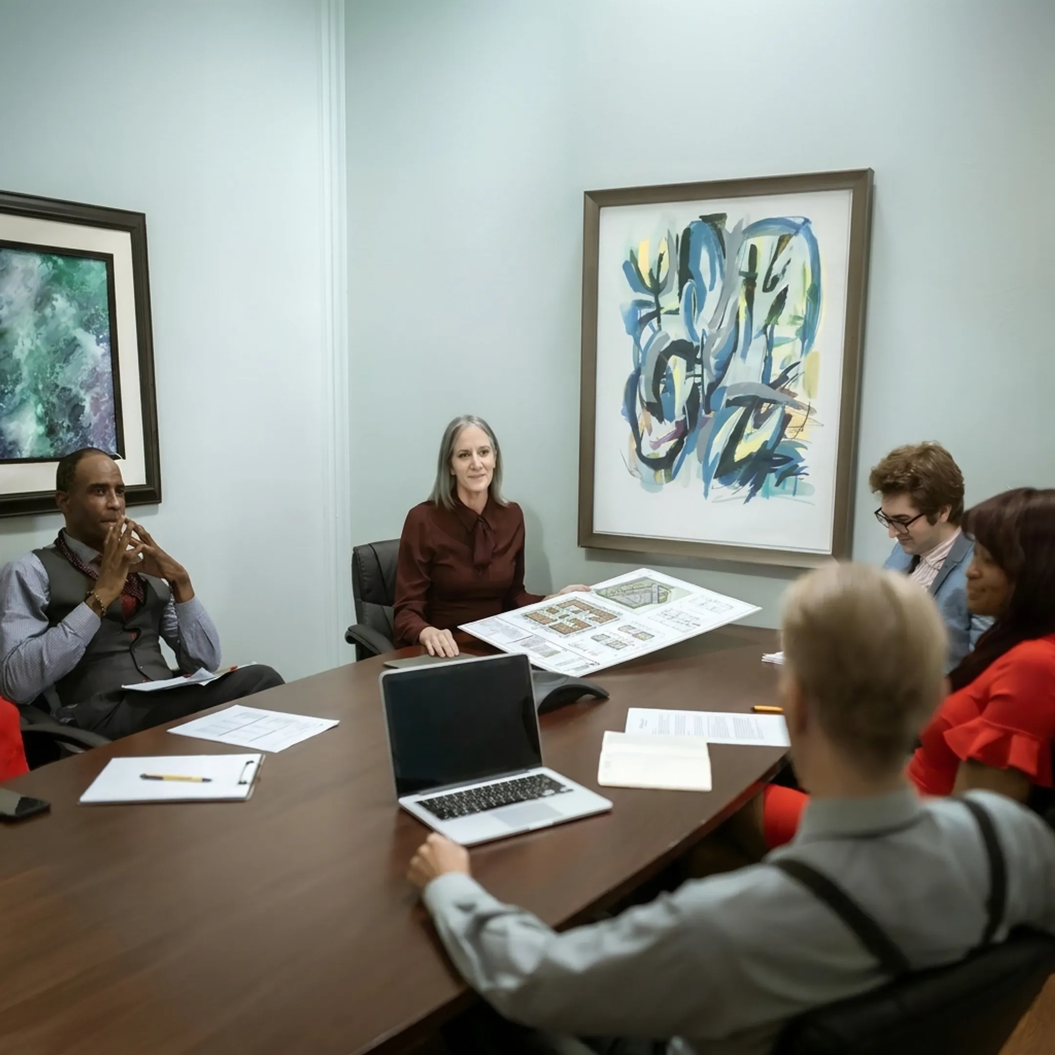 Investor reviewing multifamily property financing documents with funding specialist