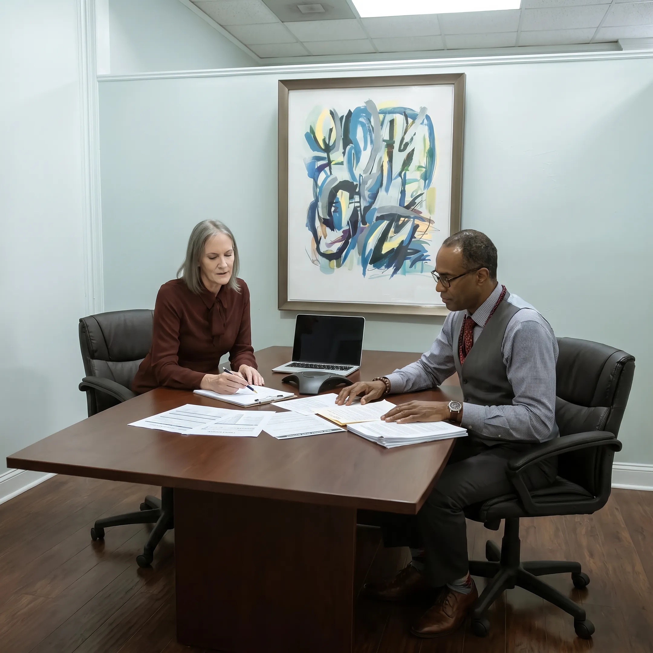 Entrepreneur reviewing unsecured startup funding options with a financial specialist