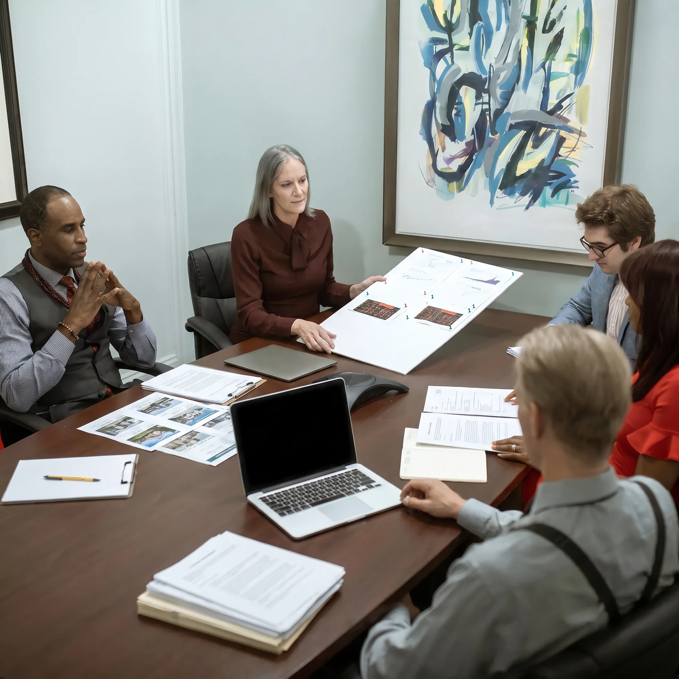 Investor reviewing commercial real estate loan documents with funding advisor