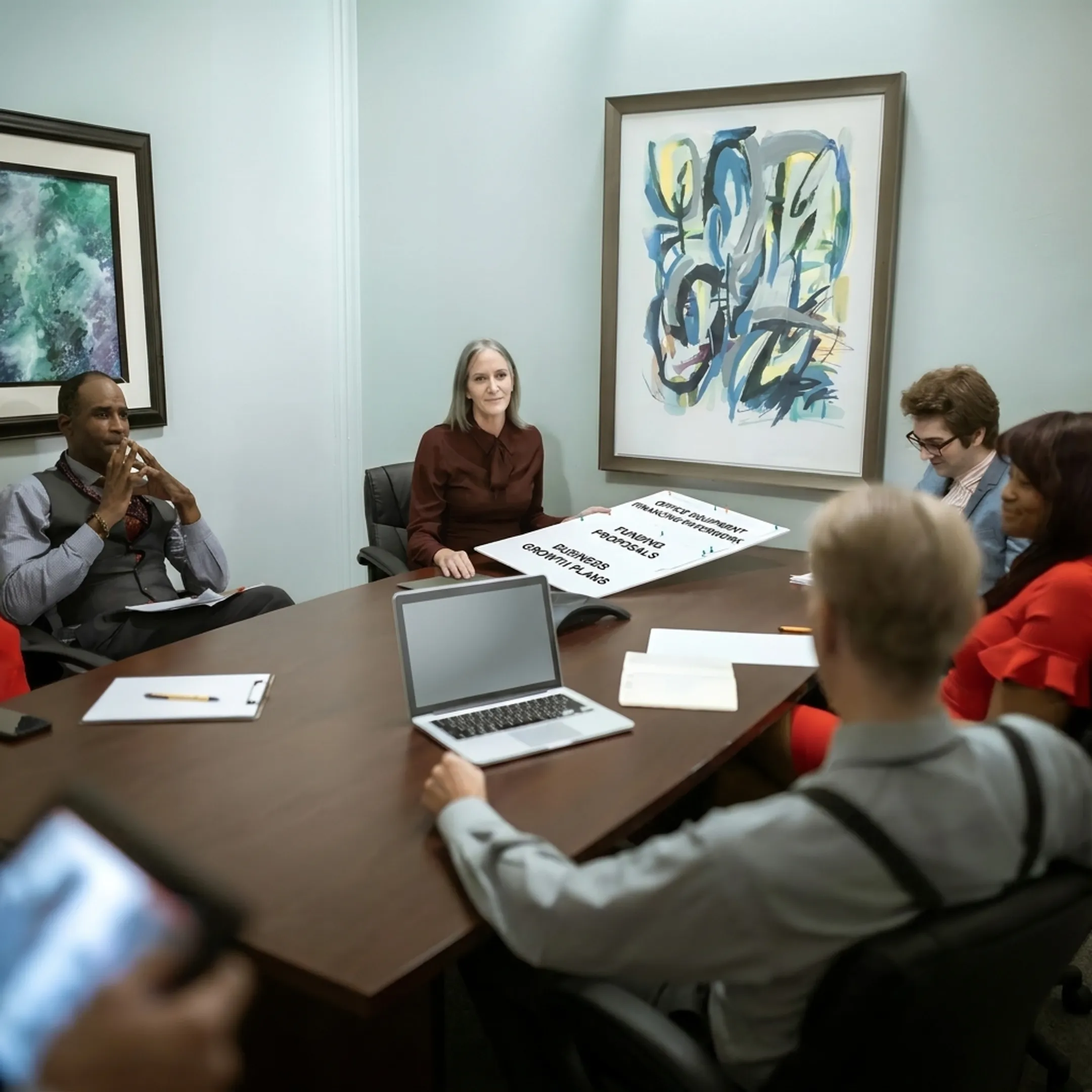 Business team discussing equipment funding plans