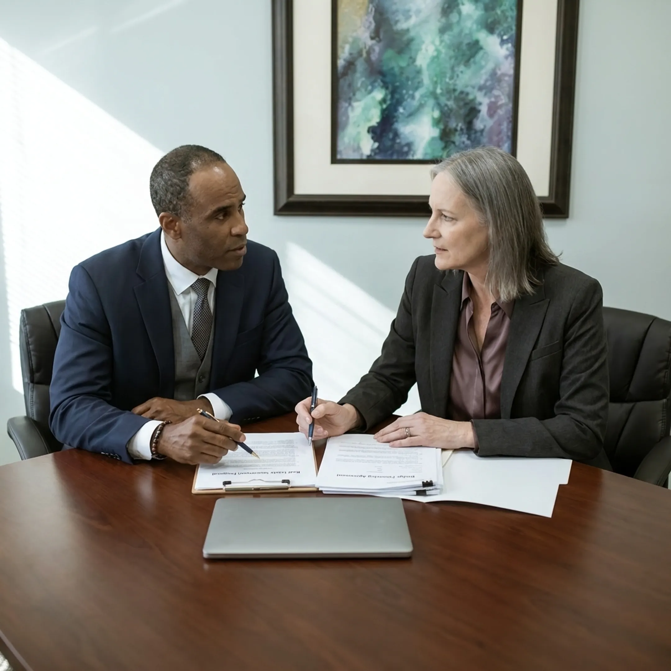 Funding specialist discussing real estate financing with an investor