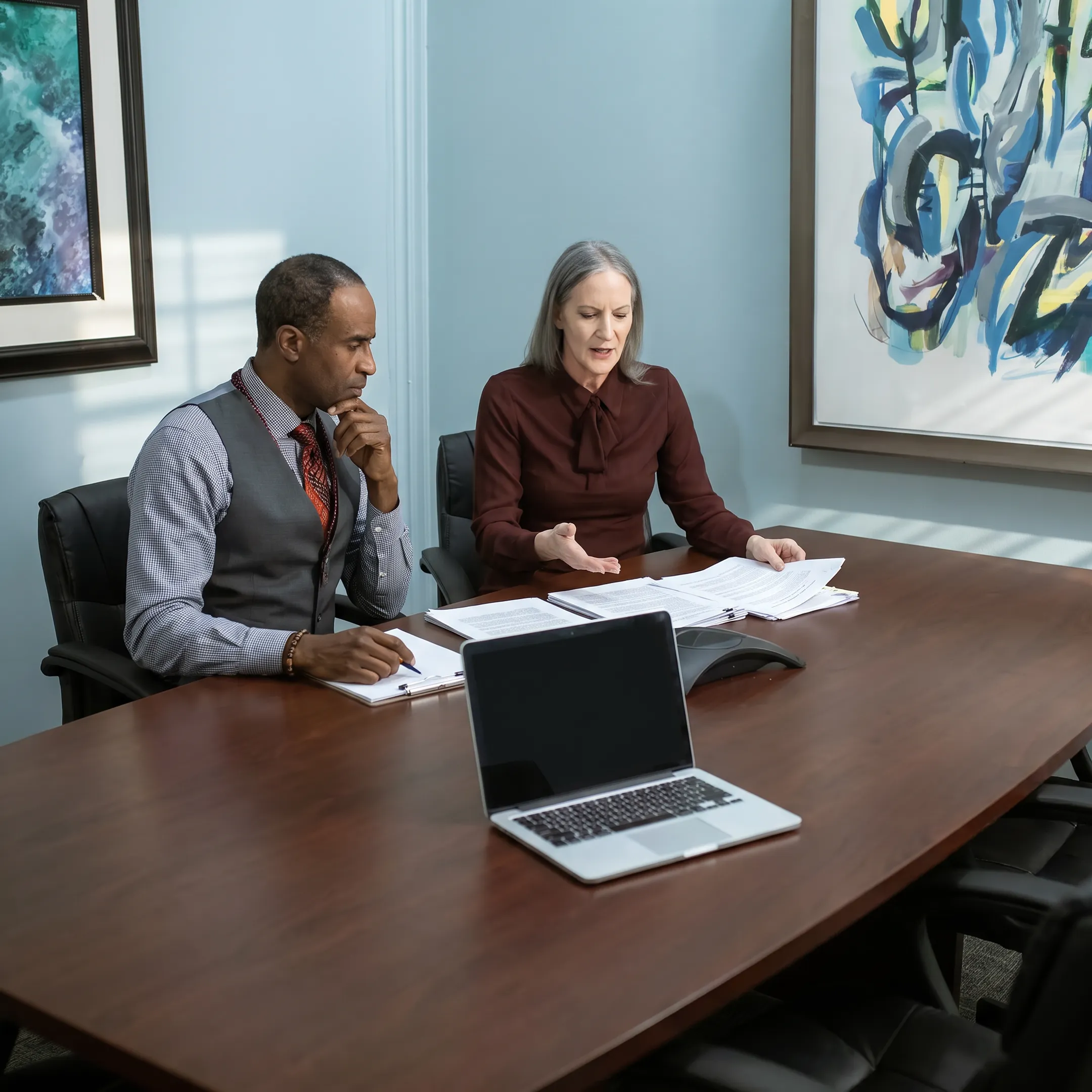 Real estate investor reviewing bridge loan documents in a Chicago office
