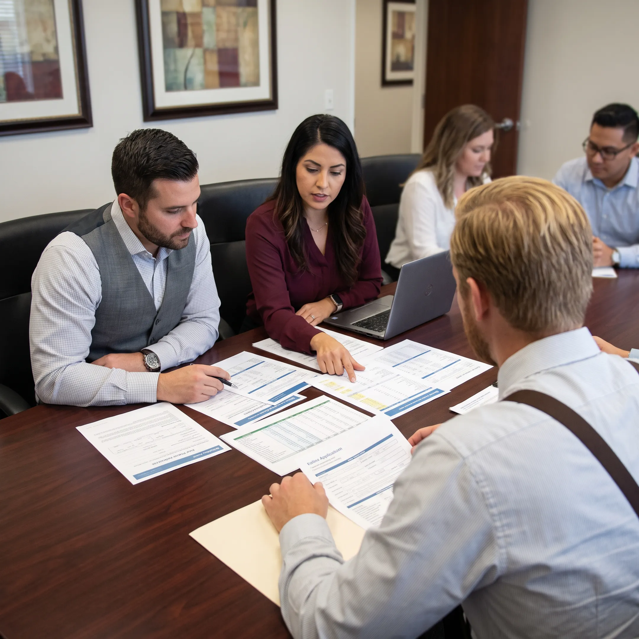Business owner reviewing a line of credit with a funding specialist
