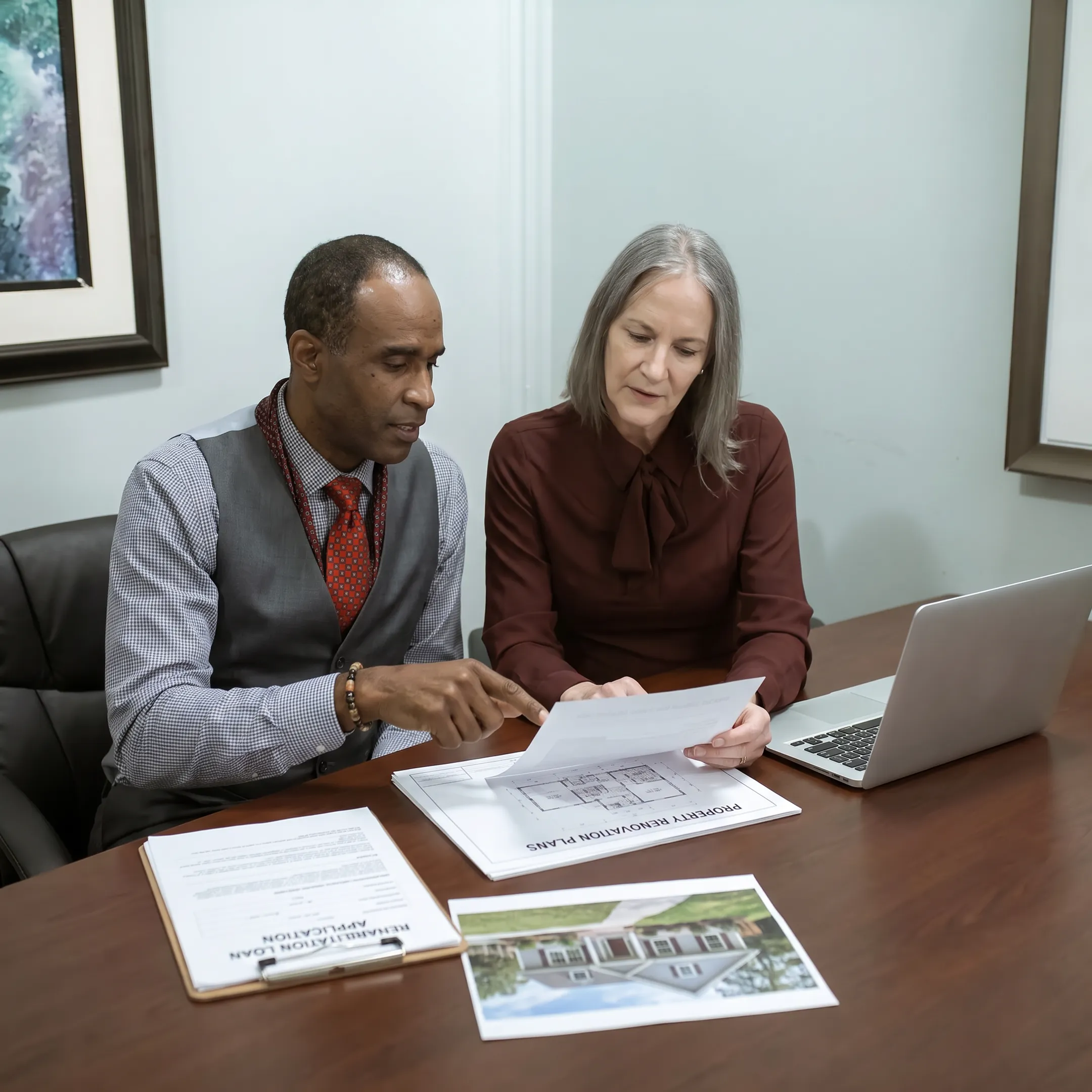 Advisor discussing a home renovation loan with a property investor