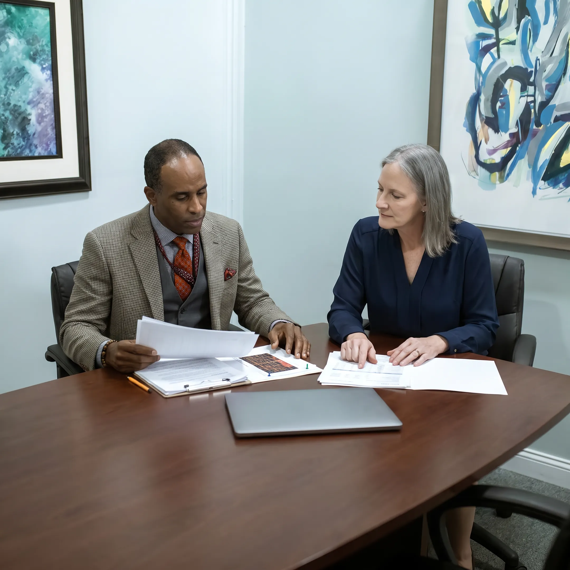 Funding specialist reviewing residential bridge loan documents with a real estate investor