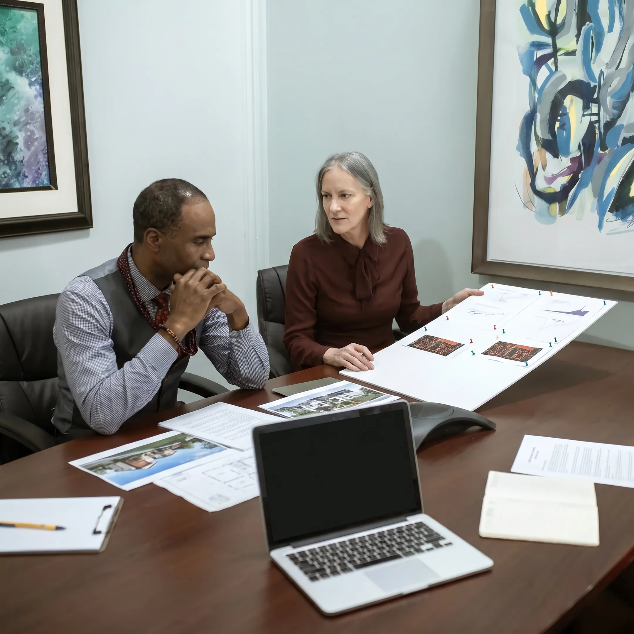 Commercial property investor reviewing financing documents with a funding specialist