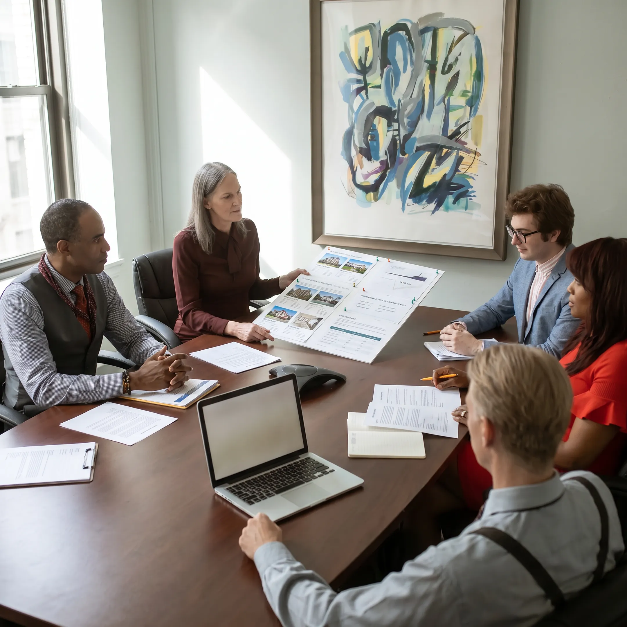 Real estate investor reviewing bridge loan documents in a New York office