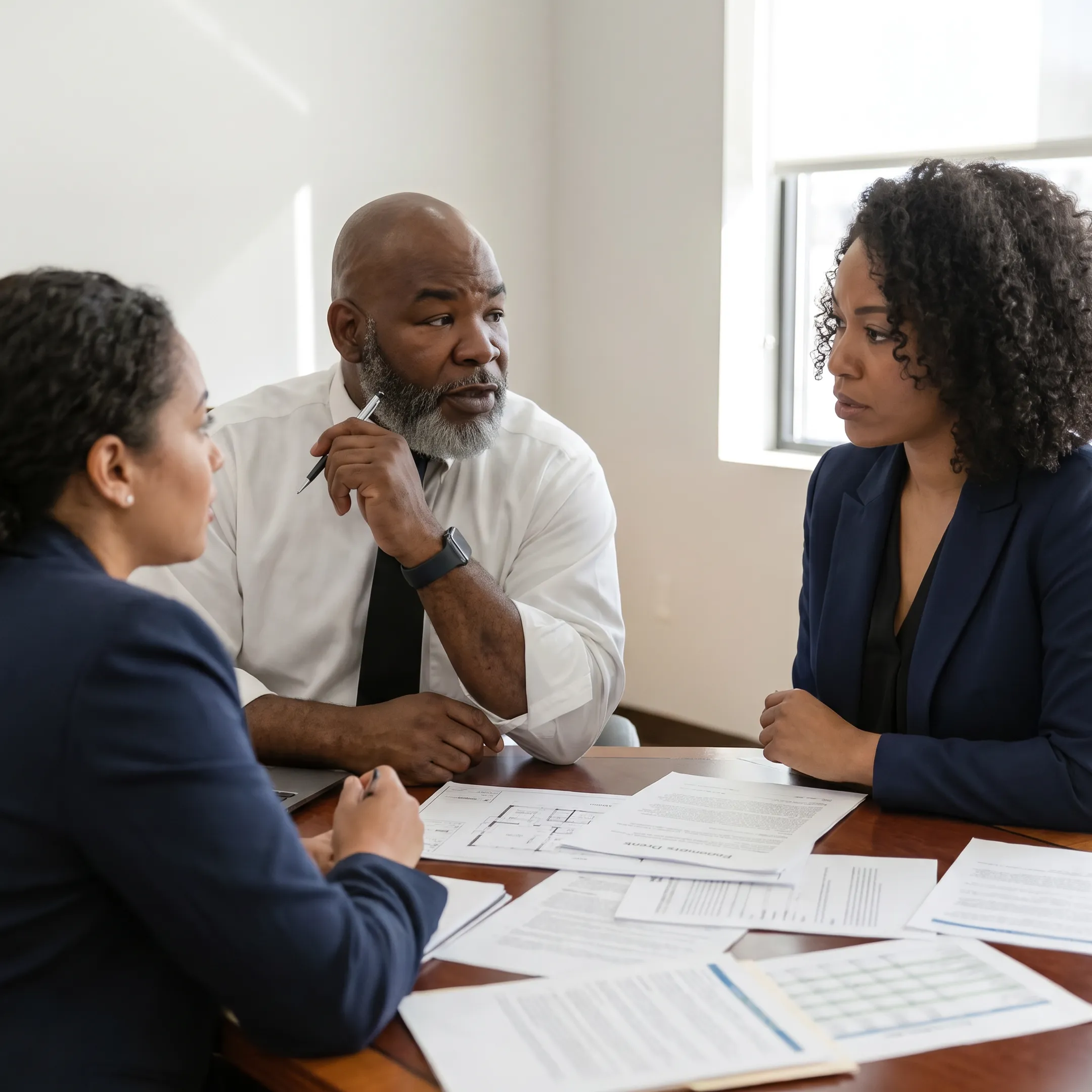 Investor discussing property financing with a funding specialist