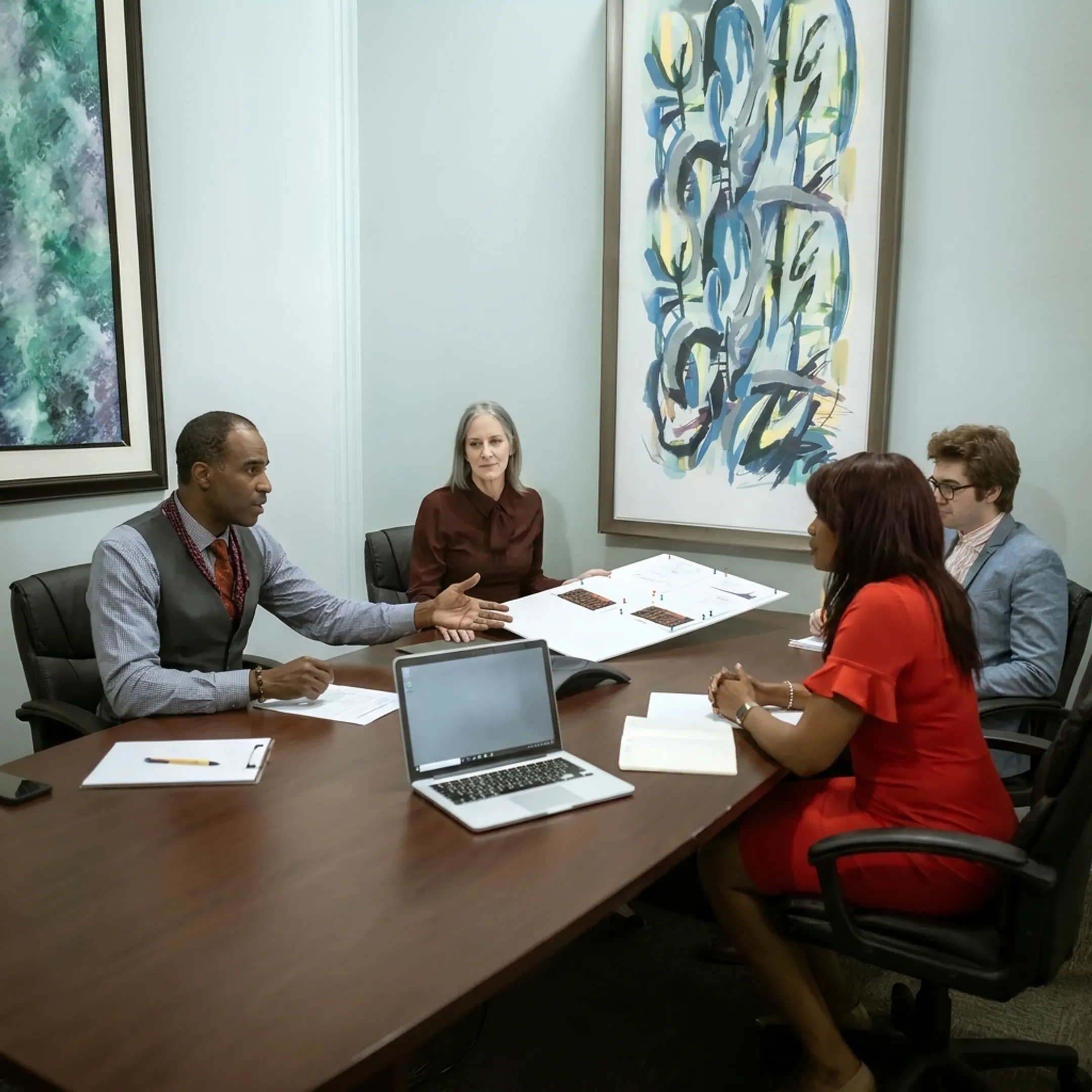 Funding specialist explaining business financing choices to an entrepreneur