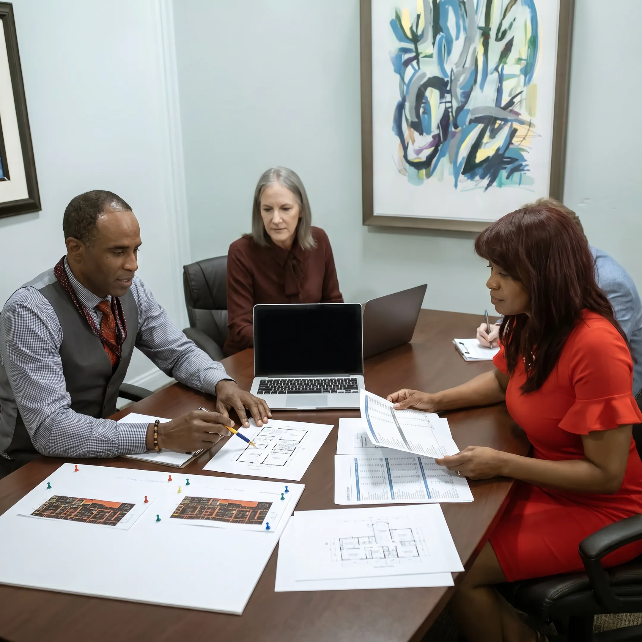 Real estate investor discussing project funding