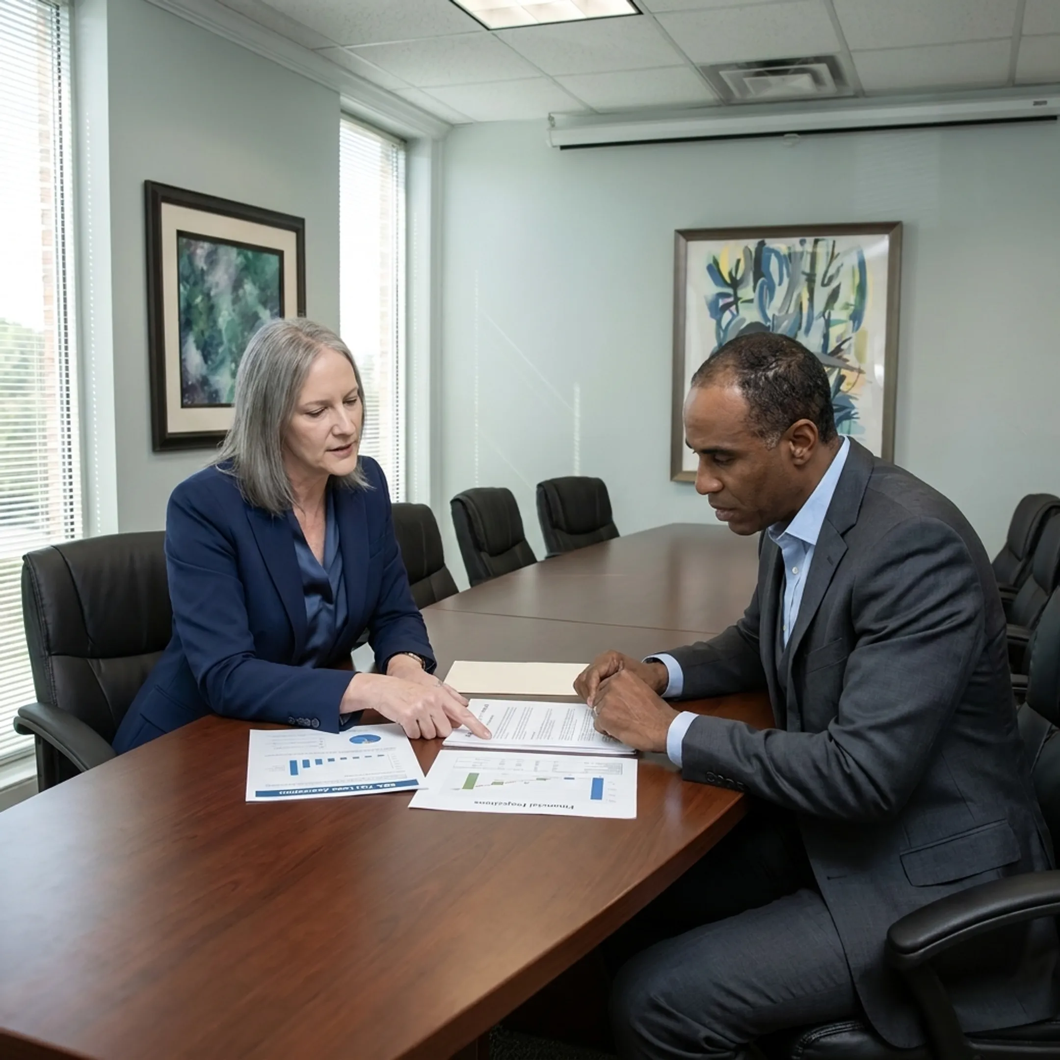Funding specialist presenting SBA loan information to a business owner