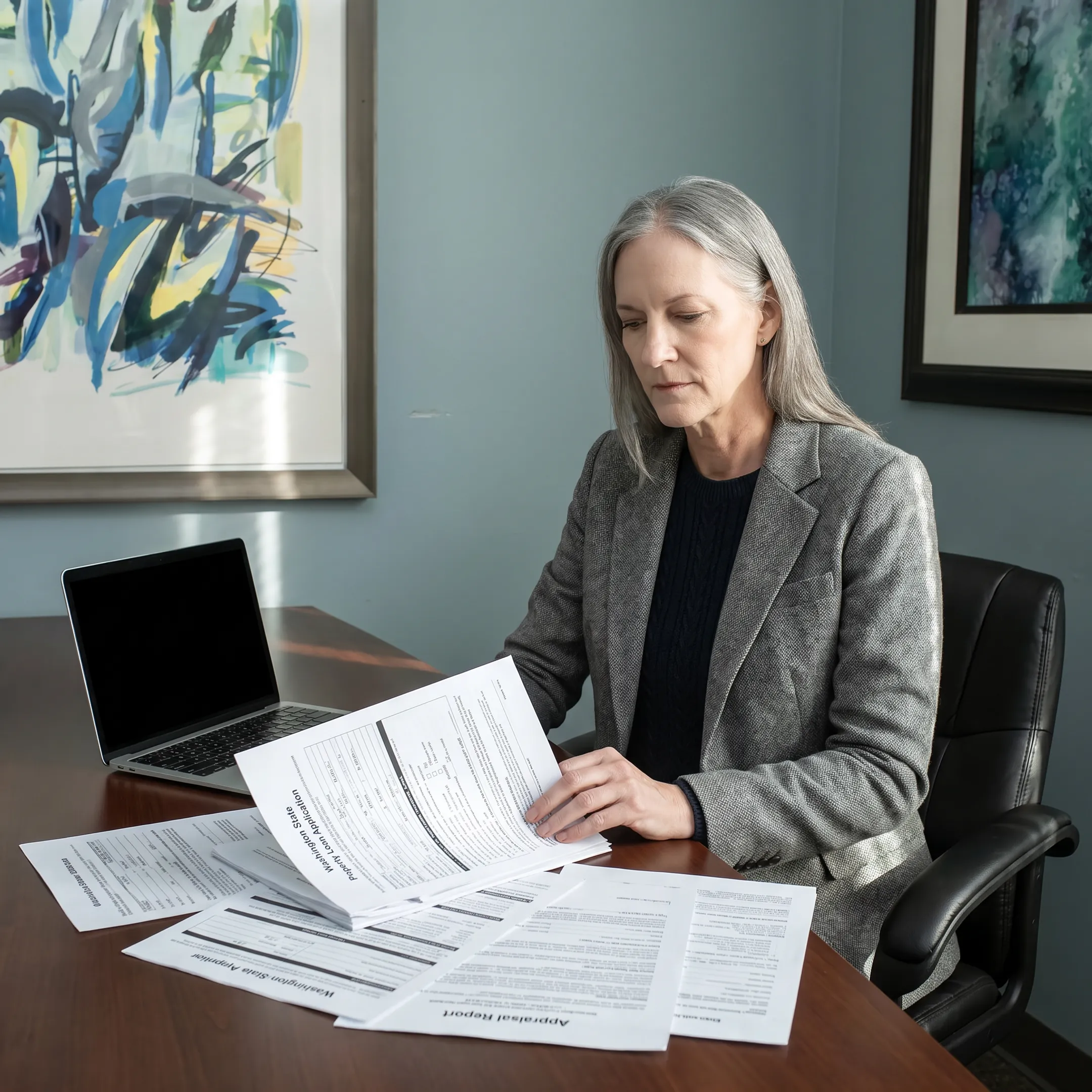 Real estate investor reviewing property financing documents