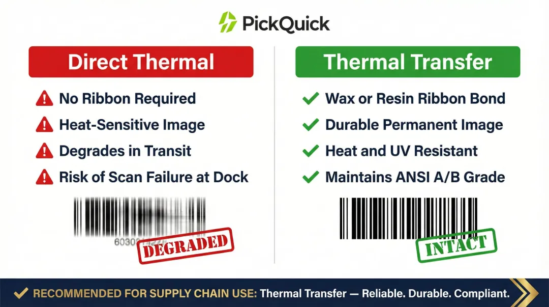 Direct thermal versus thermal transfer print quality comparison for GS1 barcodes
