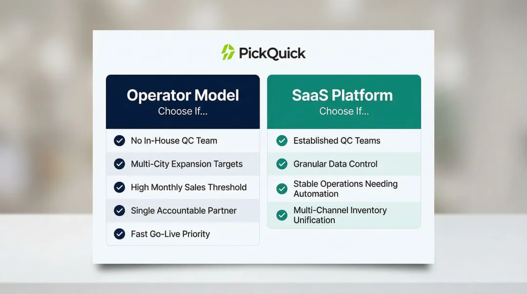 Operator model versus SaaS platform quick commerce decision comparison infographic