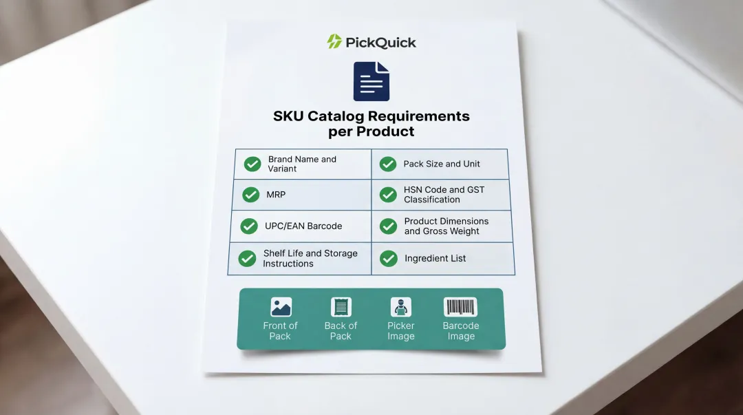 Complete SKU catalog requirements checklist for Swiggy Instamart product listing submission