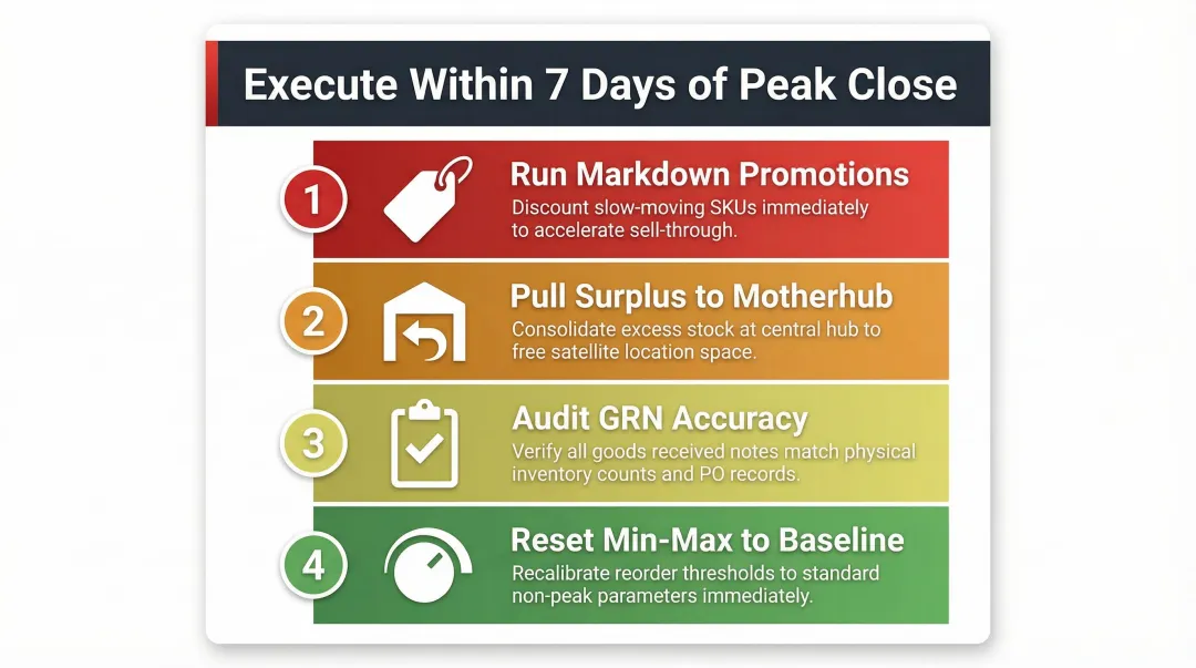 Post-peak festive season inventory wind-down checklist four key action steps