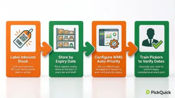 4-step FEFO inventory rotation process flow for perishable stock management
