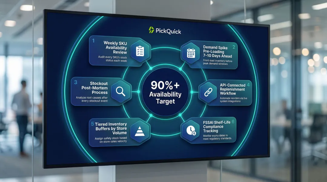 Six long-term stockout prevention practices for Quick Commerce FMCG brands infographic