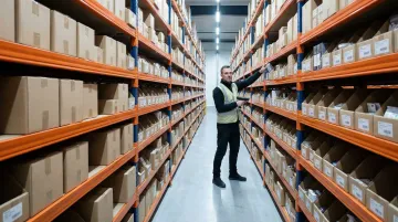 Quick commerce dark store micro-fulfillment center interior with pickers assembling orders