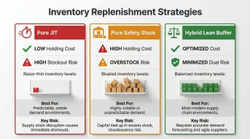 JIT versus safety stock versus hybrid inventory approach comparison table for quick commerce