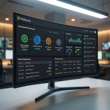 Automated purchase order data extraction dashboard showing real-time PO processing across quick commerce platforms
