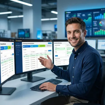 PickQuick team member reviewing automated PO matching workflow on a control tower dashboard
