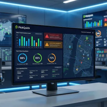 Live inventory tracking dashboard showing stock levels across multiple dark stores for a DTC brand