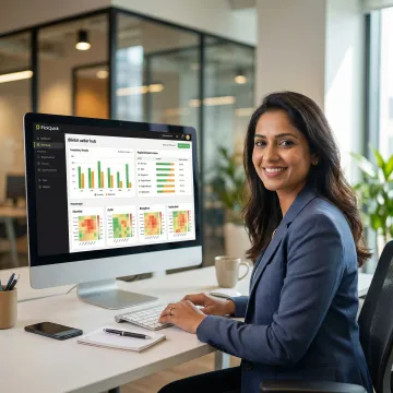 Brand manager reviewing Blinkit seller dashboard with dark store inventory data on screen